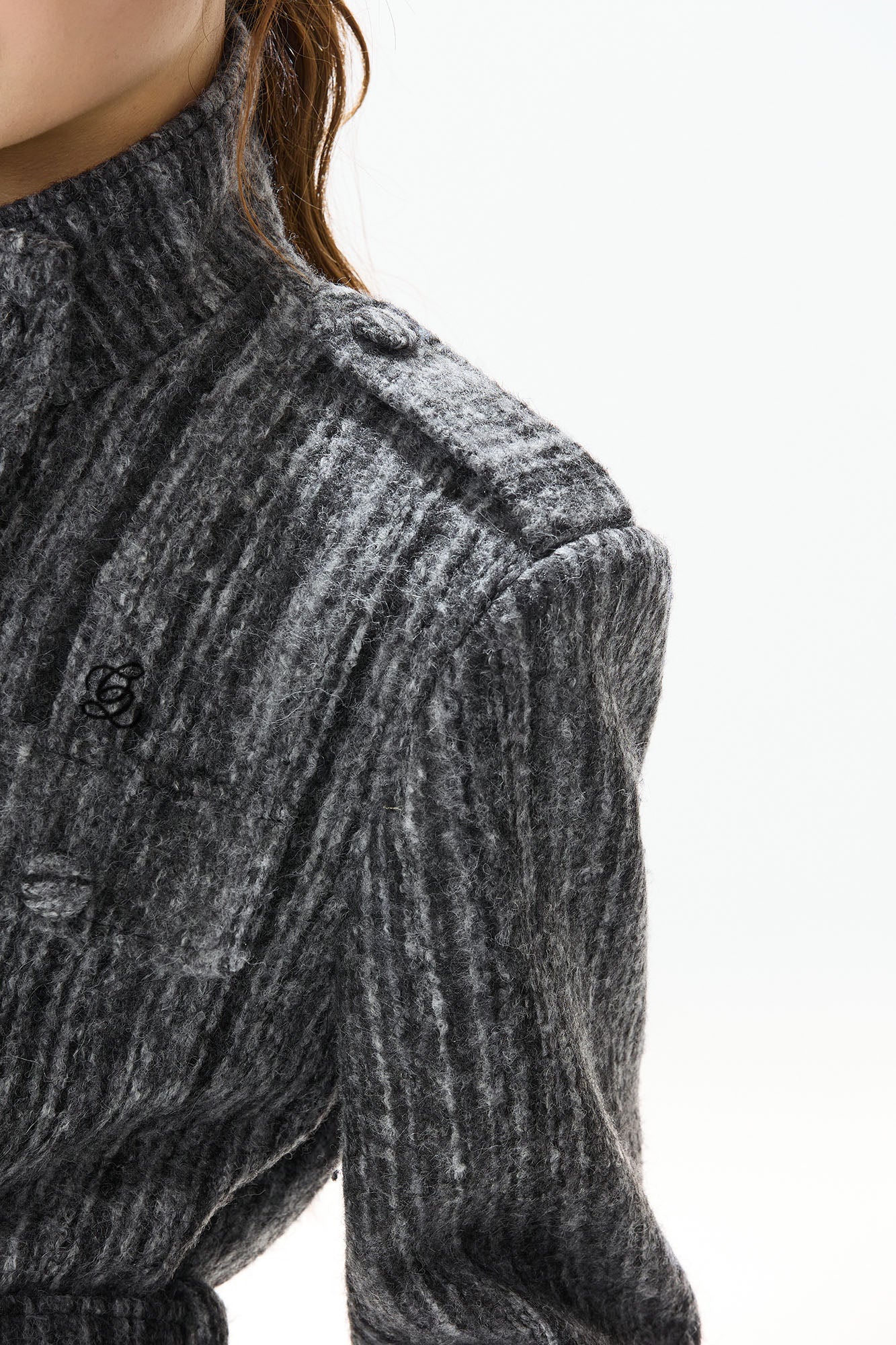 CYNR Woolen Double-Breasted High-Neck Belted Jacket