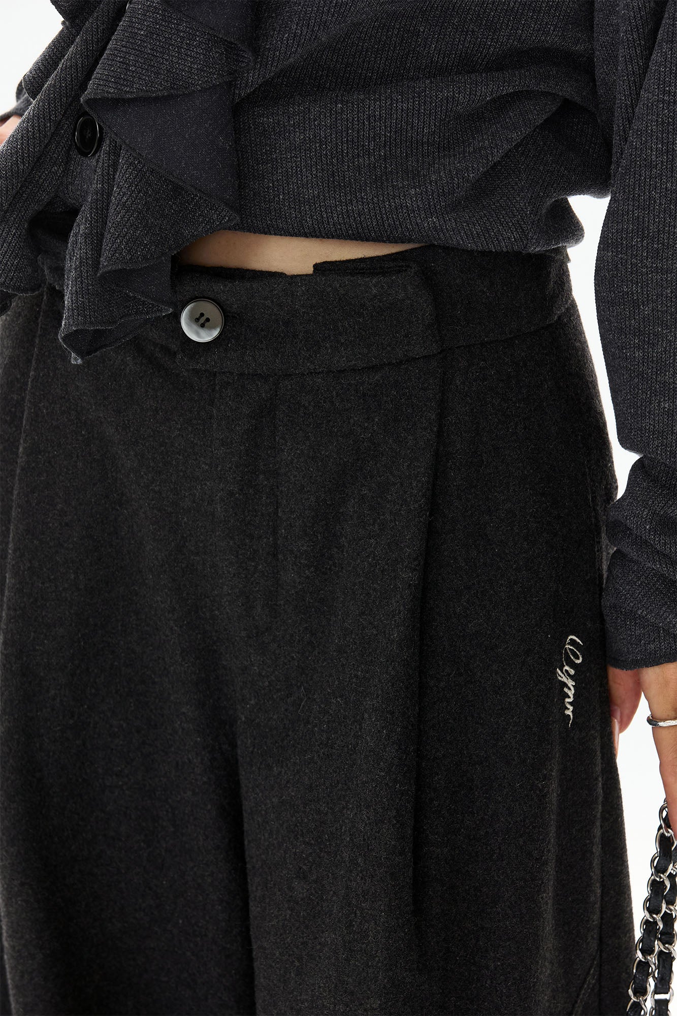 CYGNENOYR Curved Panel Stitch Wide-Leg Pants