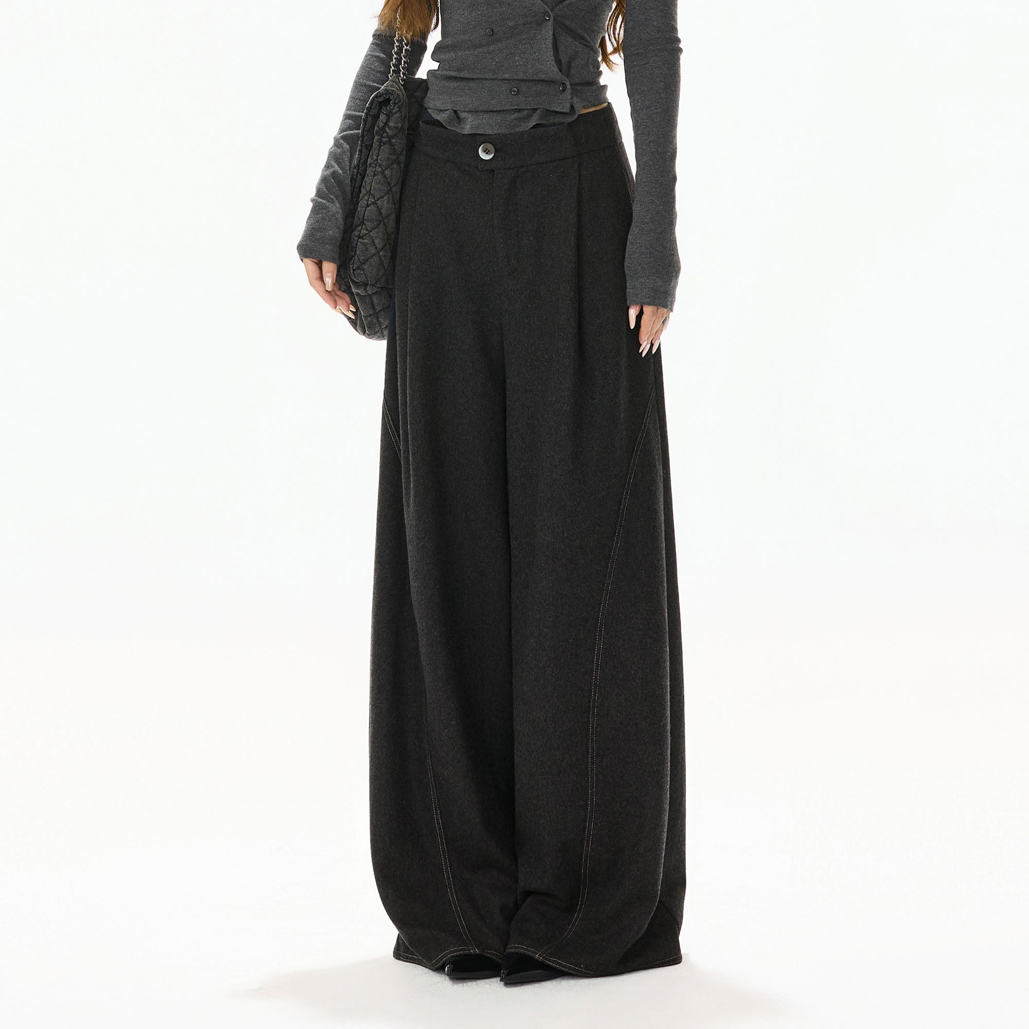 CYGNENOYR Curved Panel Stitch Wide-Leg Pants