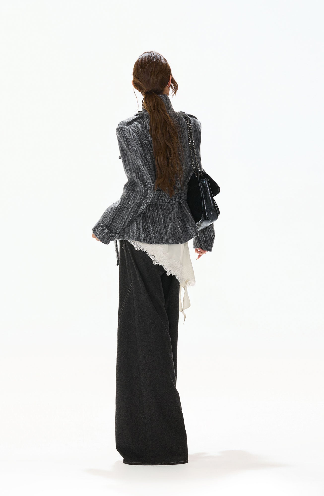 CYNR Woolen Double-Breasted High-Neck Belted Jacket