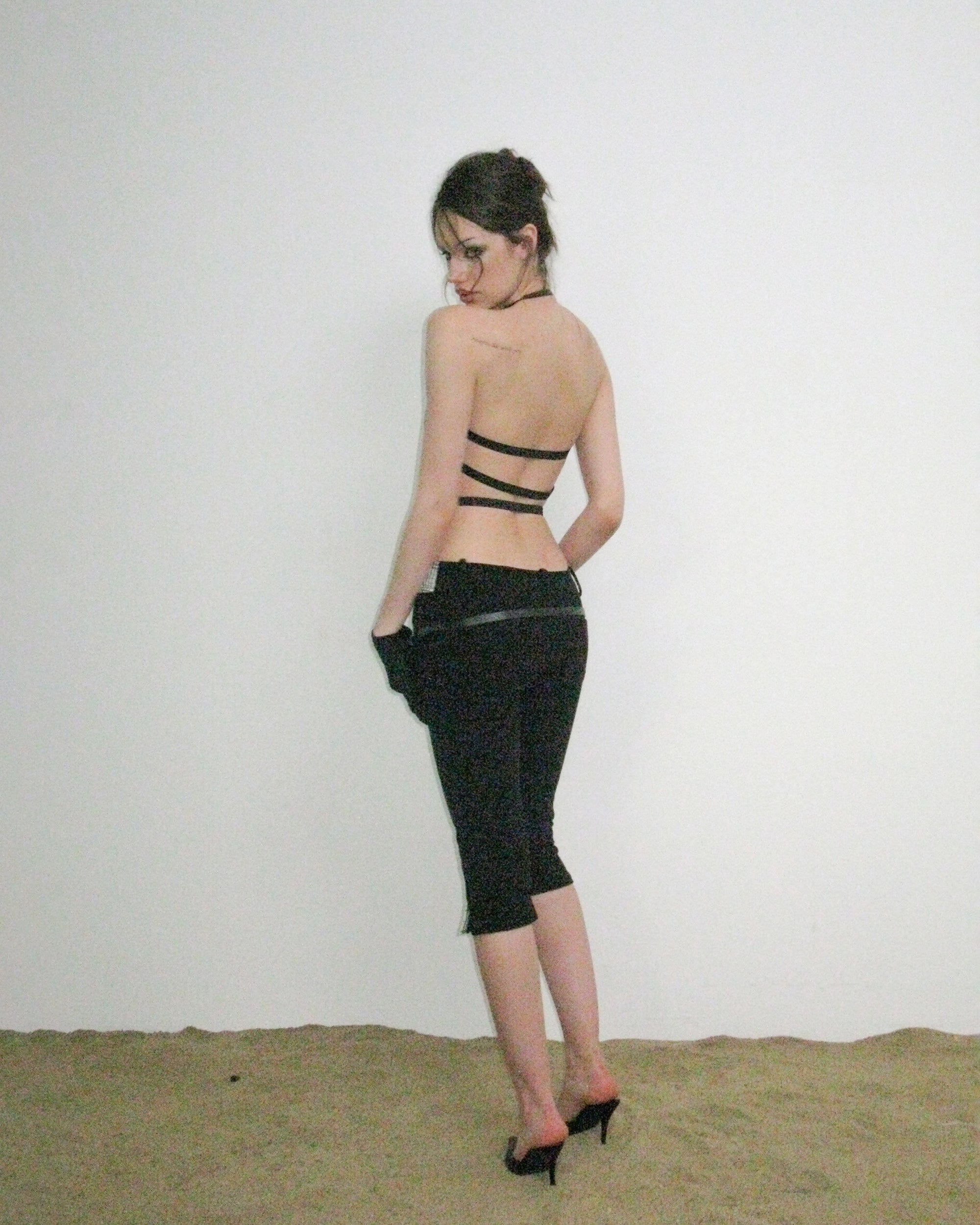 NEVER OFFEND L ANGEL Glitter Camo Strappy Open-Back Halter Top