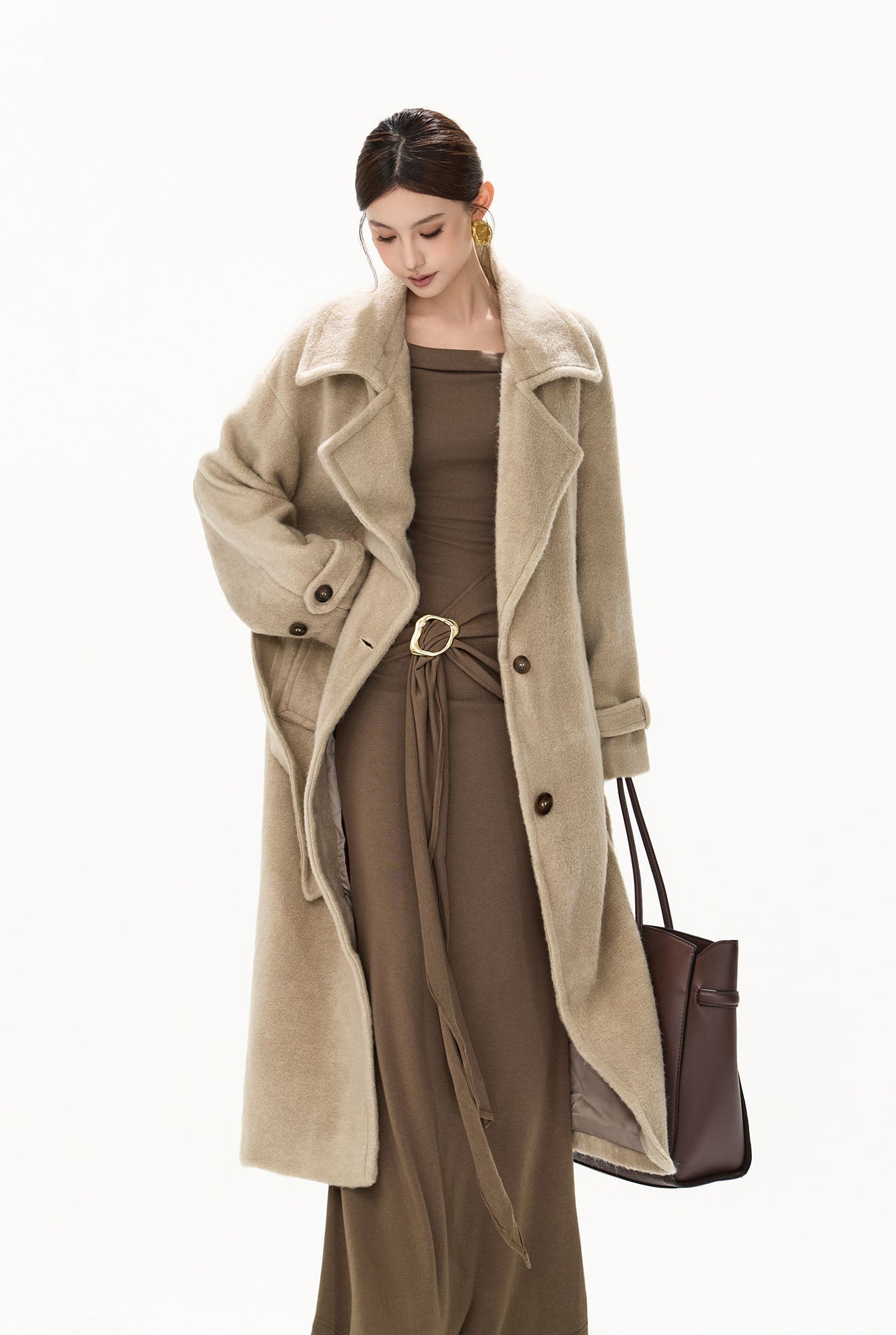 CYNR Modern Wrap Belted Oversized Coat