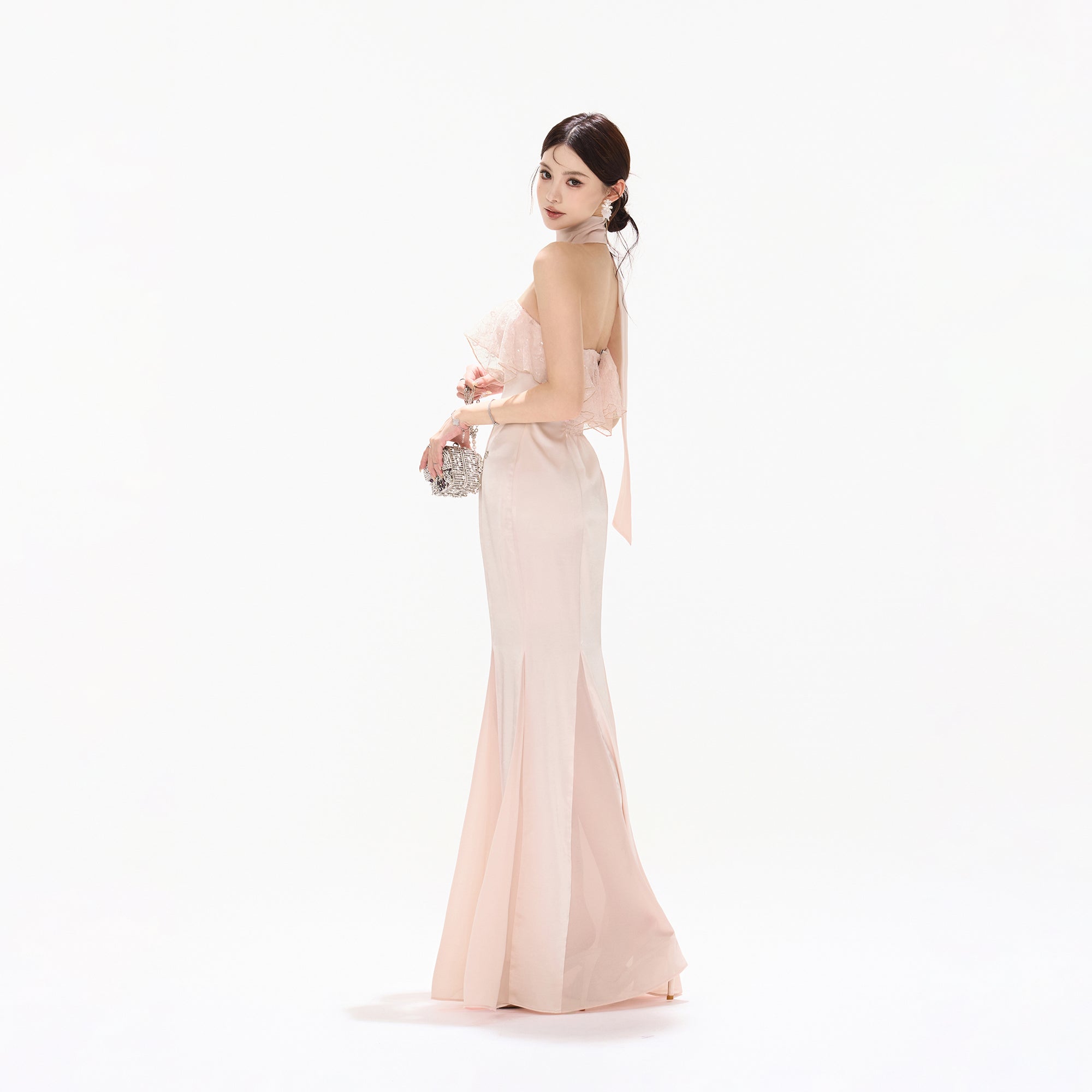 CYNR Lace Ruffle Strapless Mermaid Dress