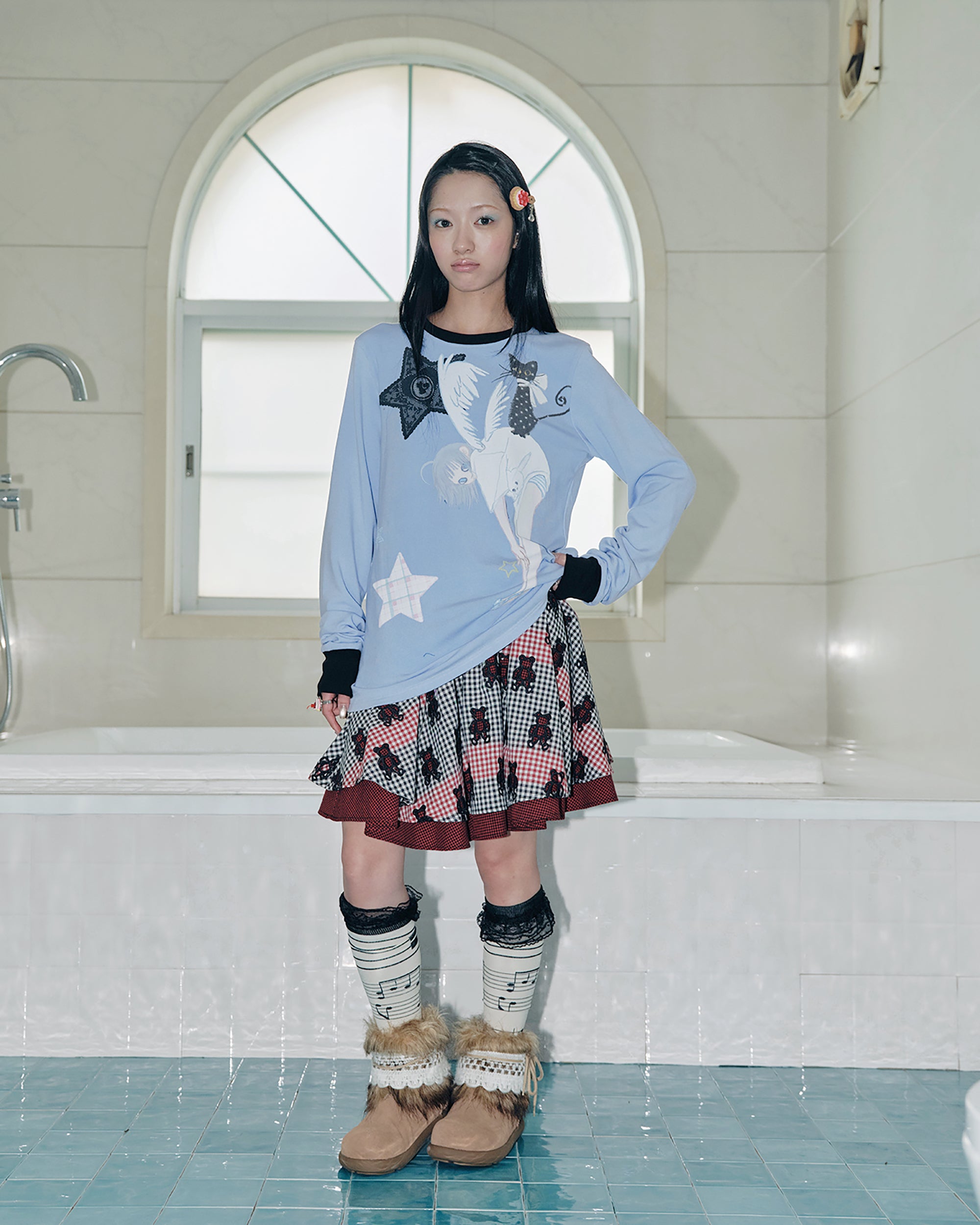 HAVEAMEAL x Congming Retro Illustrated Fleece Long Sleeve Tee