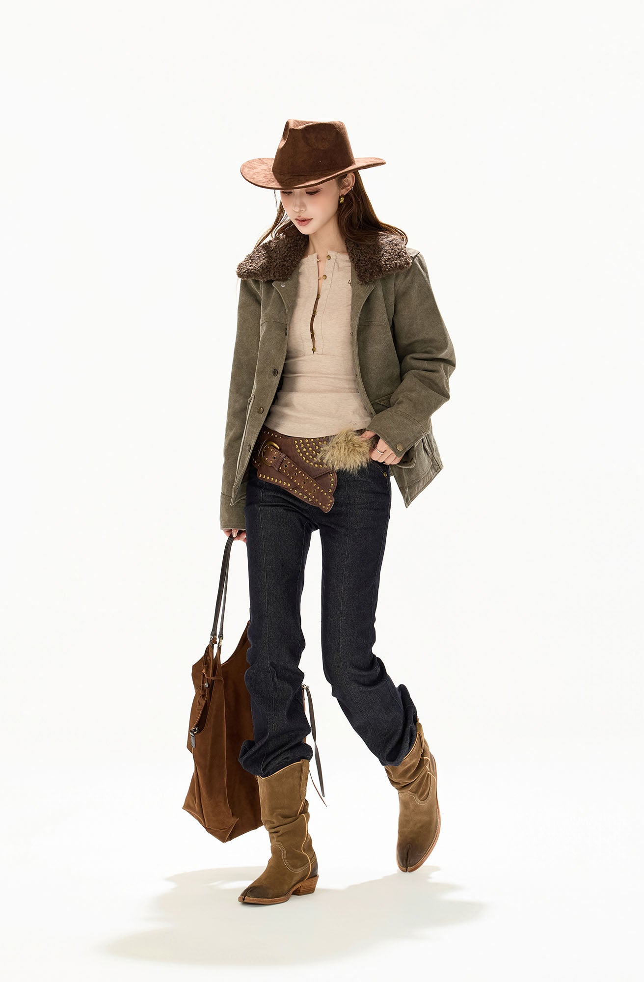 CYGNENOYR Detachable Sherpa Trim Washed Jacket