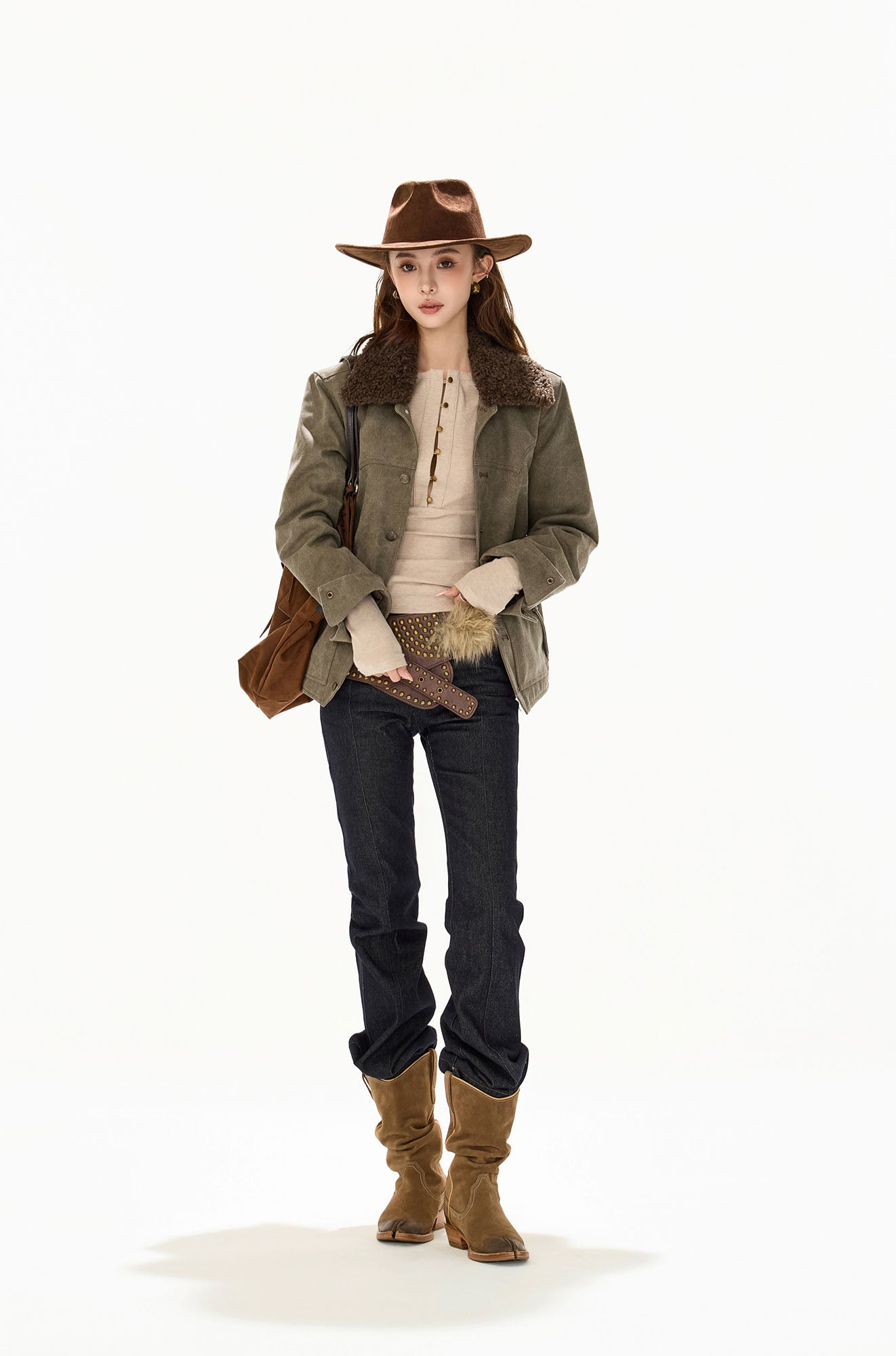 CYGNENOYR Detachable Sherpa Trim Washed Jacket