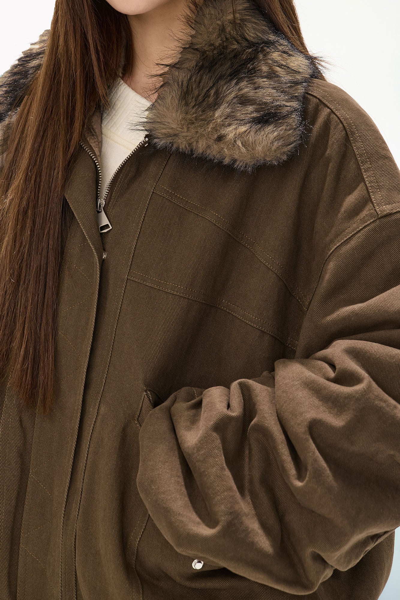 CYGNENOYR Faux Fur-Trim Utility Bomber Jacket