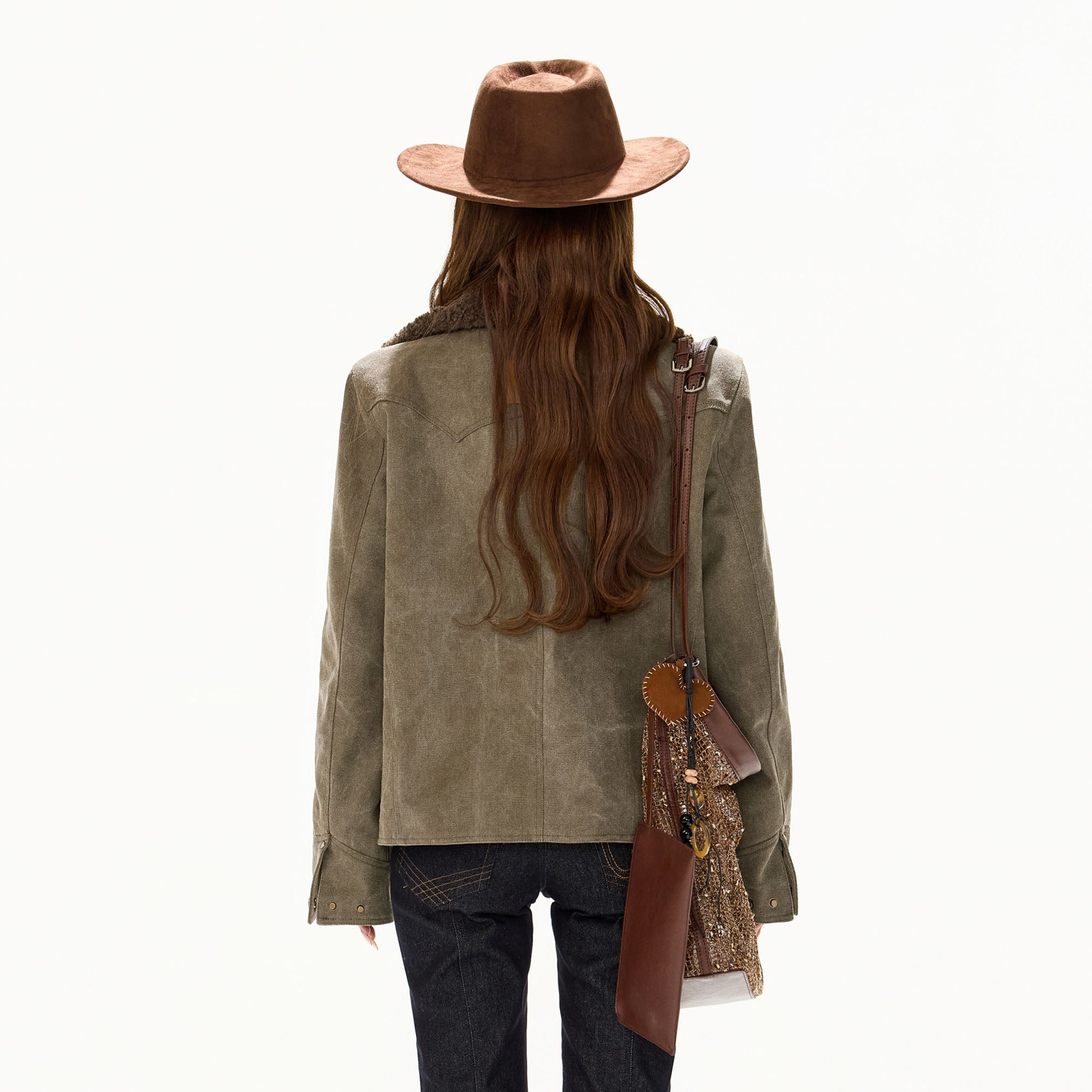 CYGNENOYR Detachable Sherpa Trim Washed Jacket