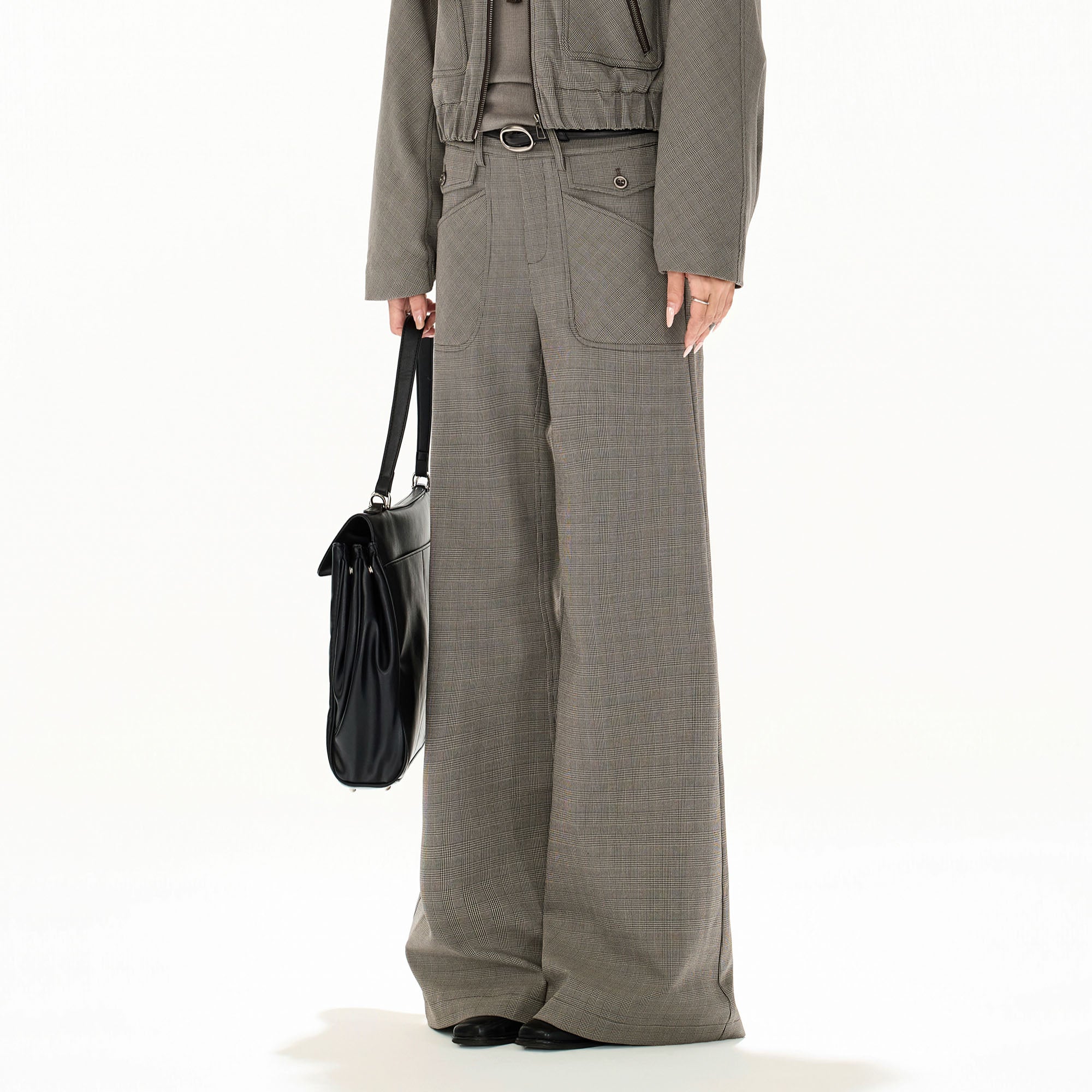 CYGNENOYR Retro Plaid Wide-Leg Pants