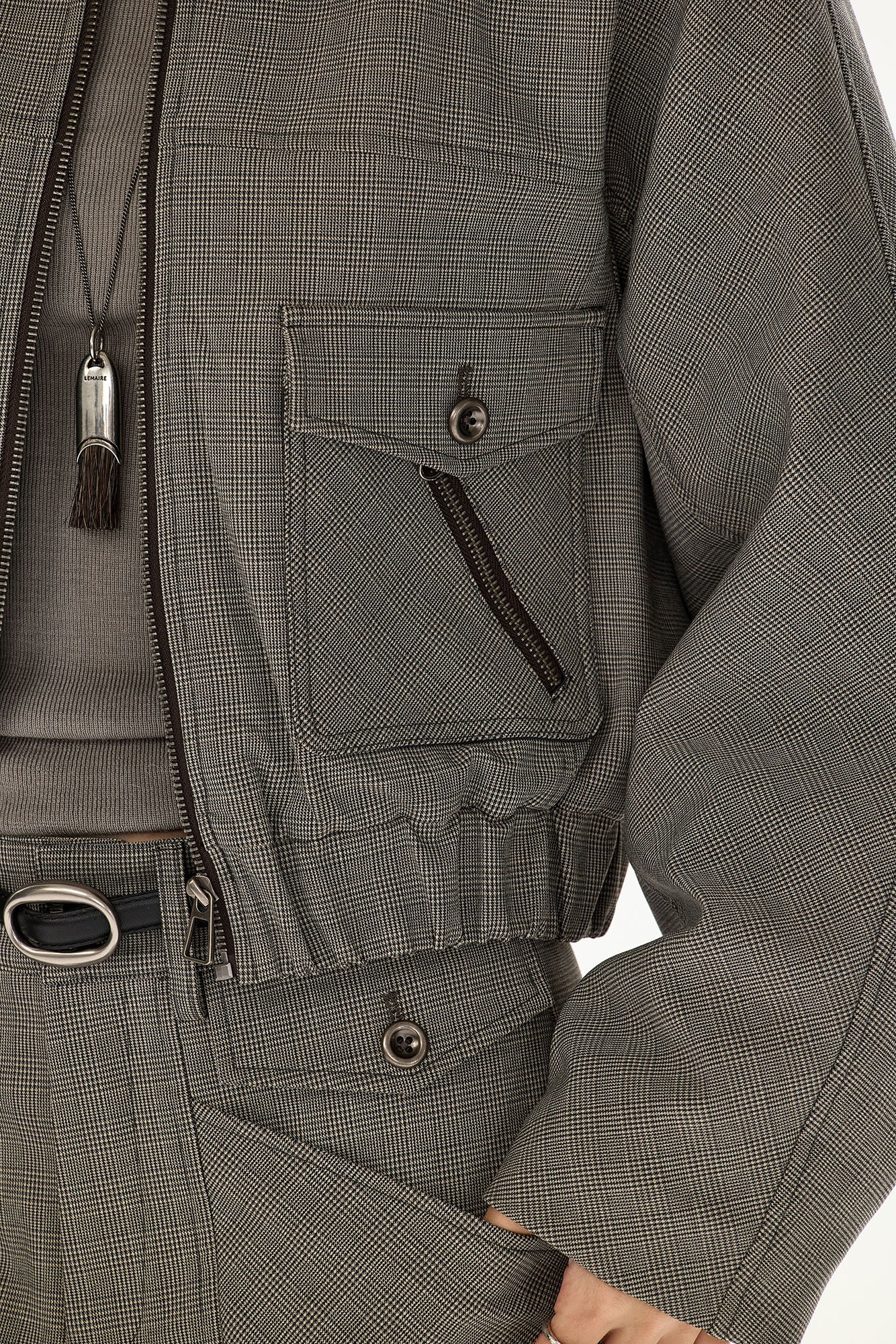 CYGNENOYR Retro Plaid Panel Raglan Cropped Jacket