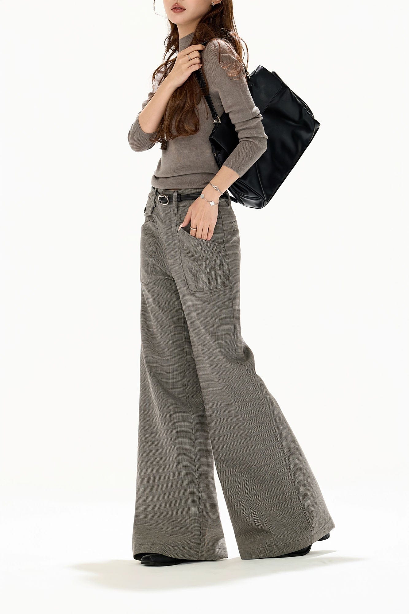 CYNR Retro Plaid Wide-Leg Pants