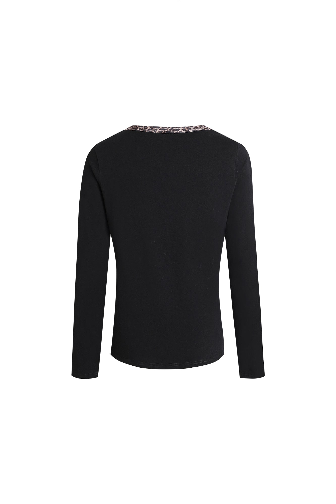 FAYCHUI Leopard Trim Cross-Star Graphic Long Sleeve Tee