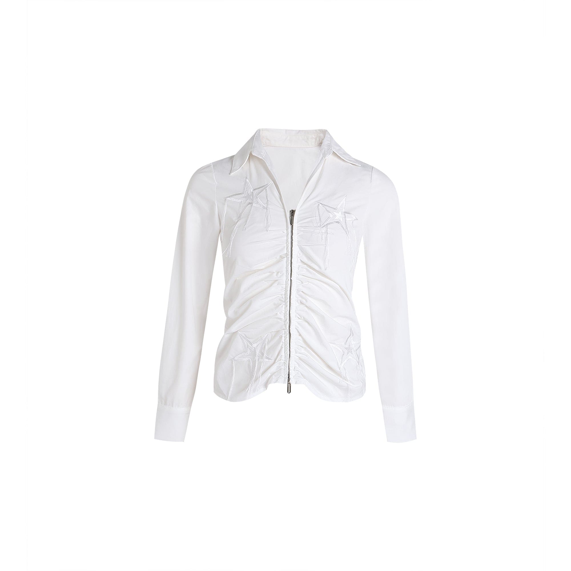 FAYCHUI Star-Embroidered Ruched Zip Shirt