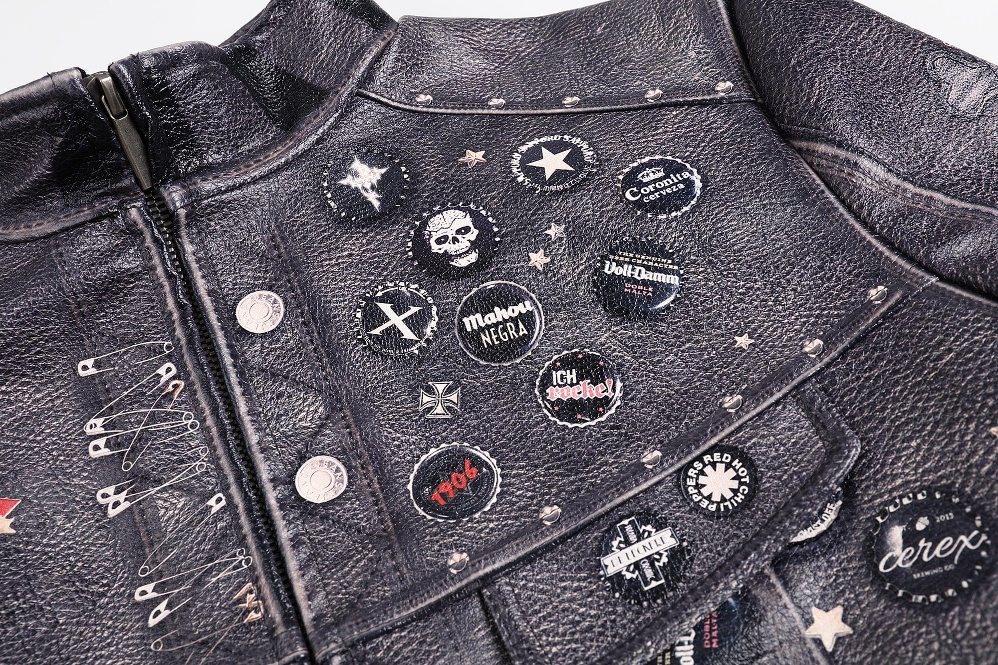 FAYCHUI Full-Print Faux Leather Biker Jacket