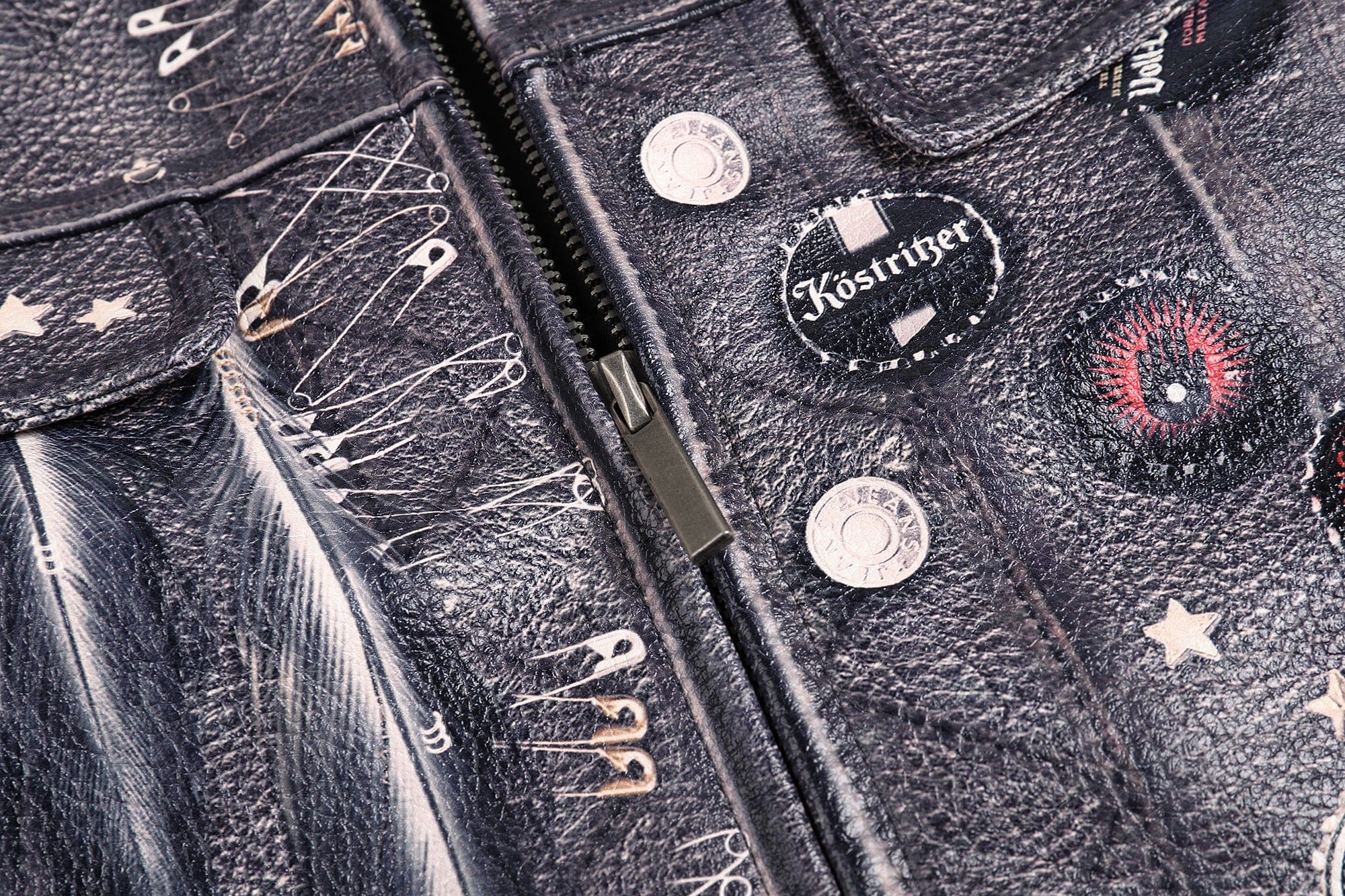 FAYCHUI Full-Print Faux Leather Biker Jacket