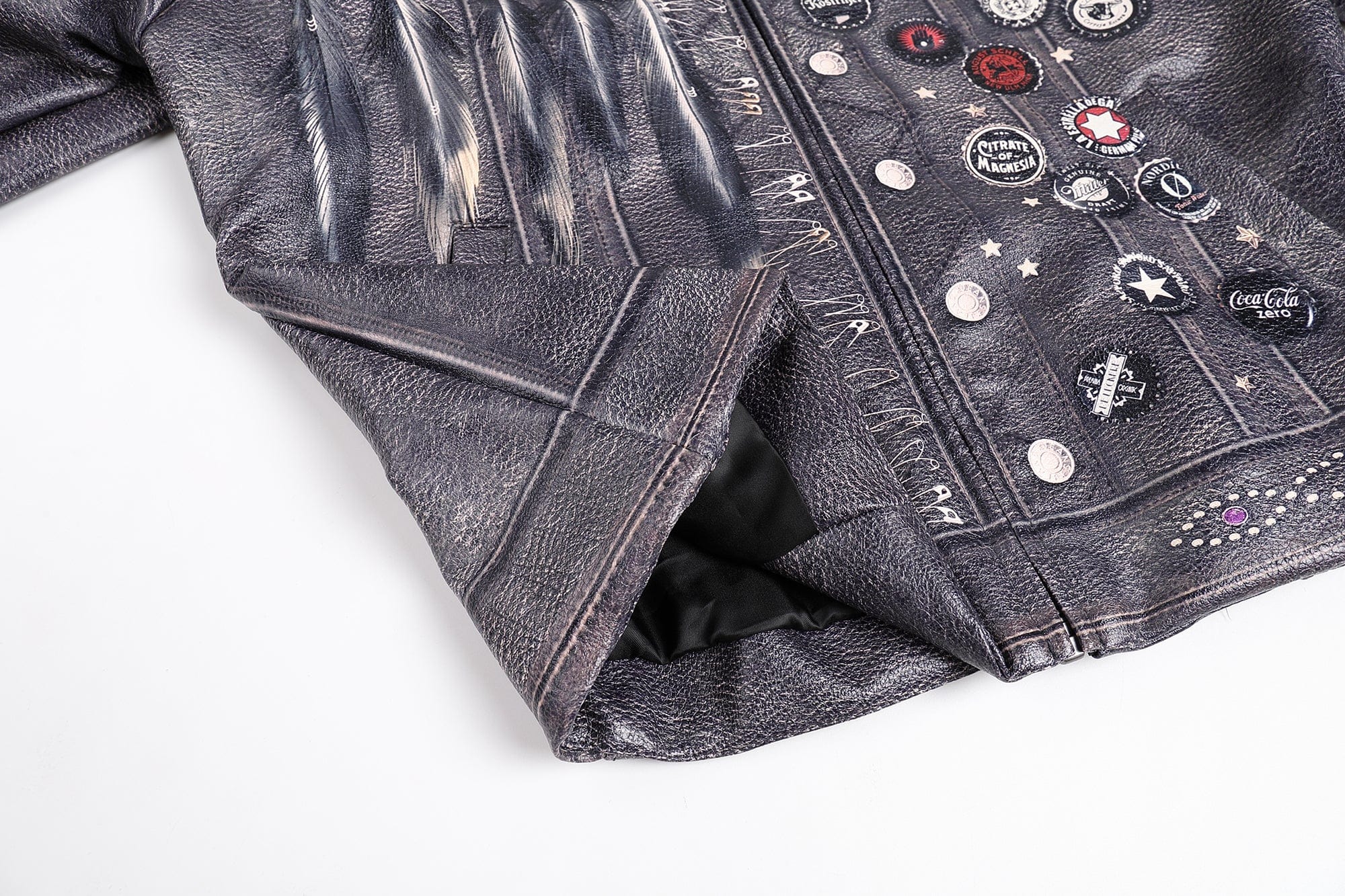 FAYCHUI Full-Print Faux Leather Biker Jacket