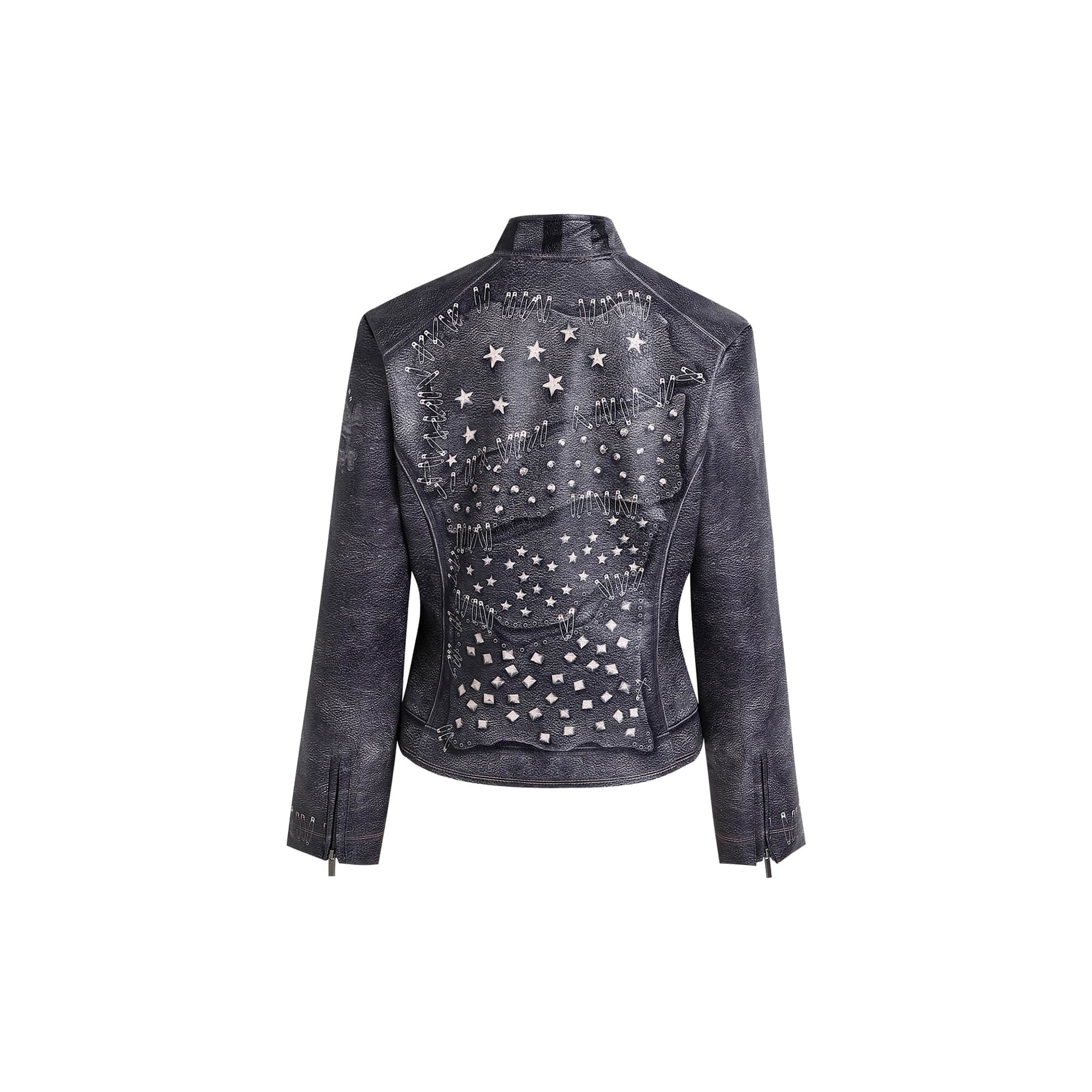 FAYCHUI Full-Print Faux Leather Biker Jacket