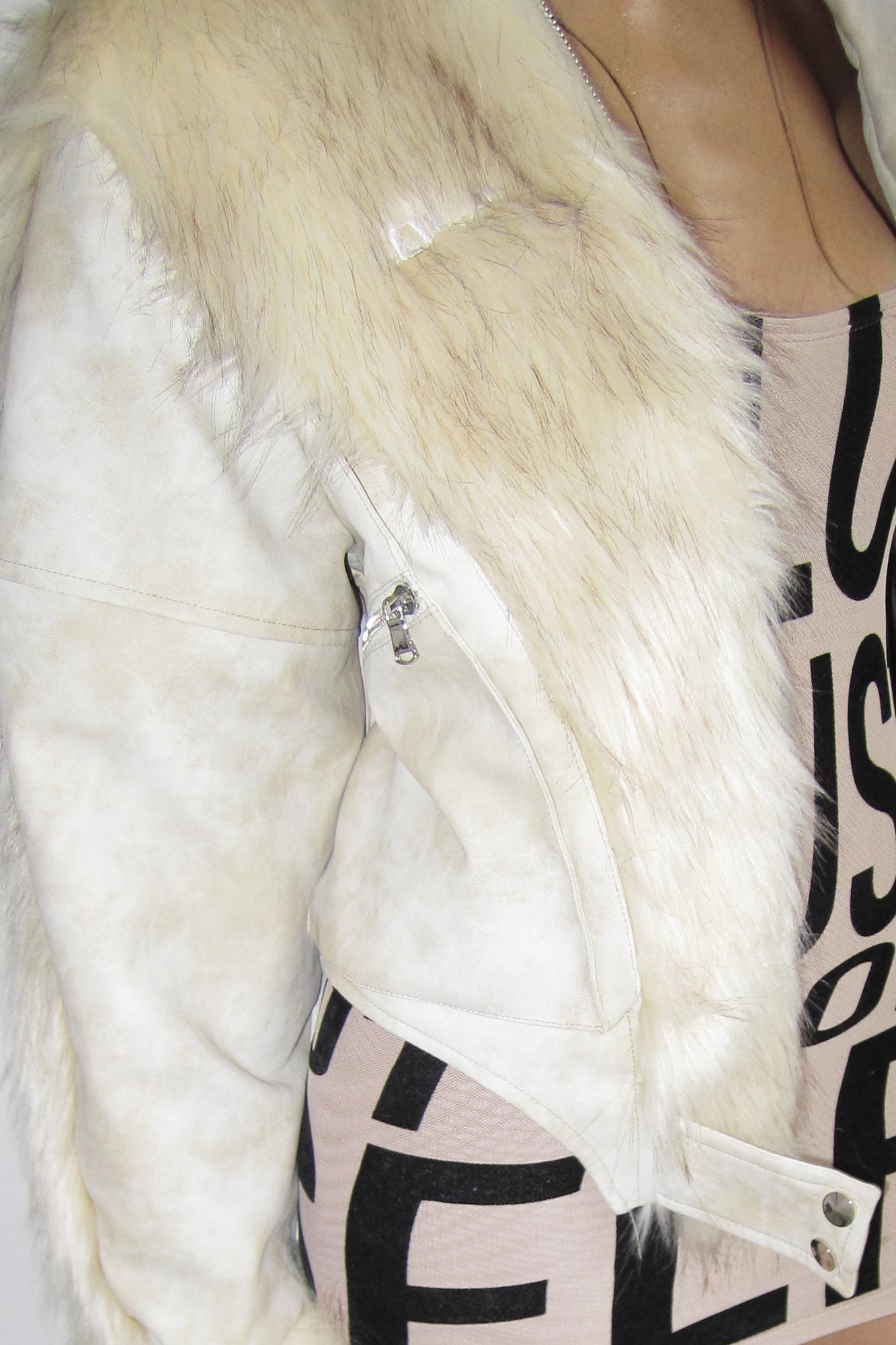 NEVER OFFEND L ANGEL Paneled Faux-Leather & Shag Fur Jacket