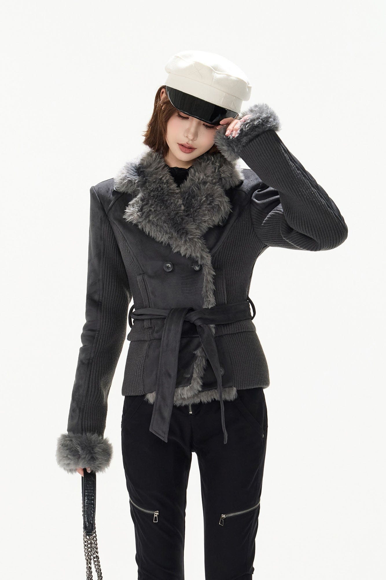 CYNR Faux-Shearling Lined Double-Breasted Jacket