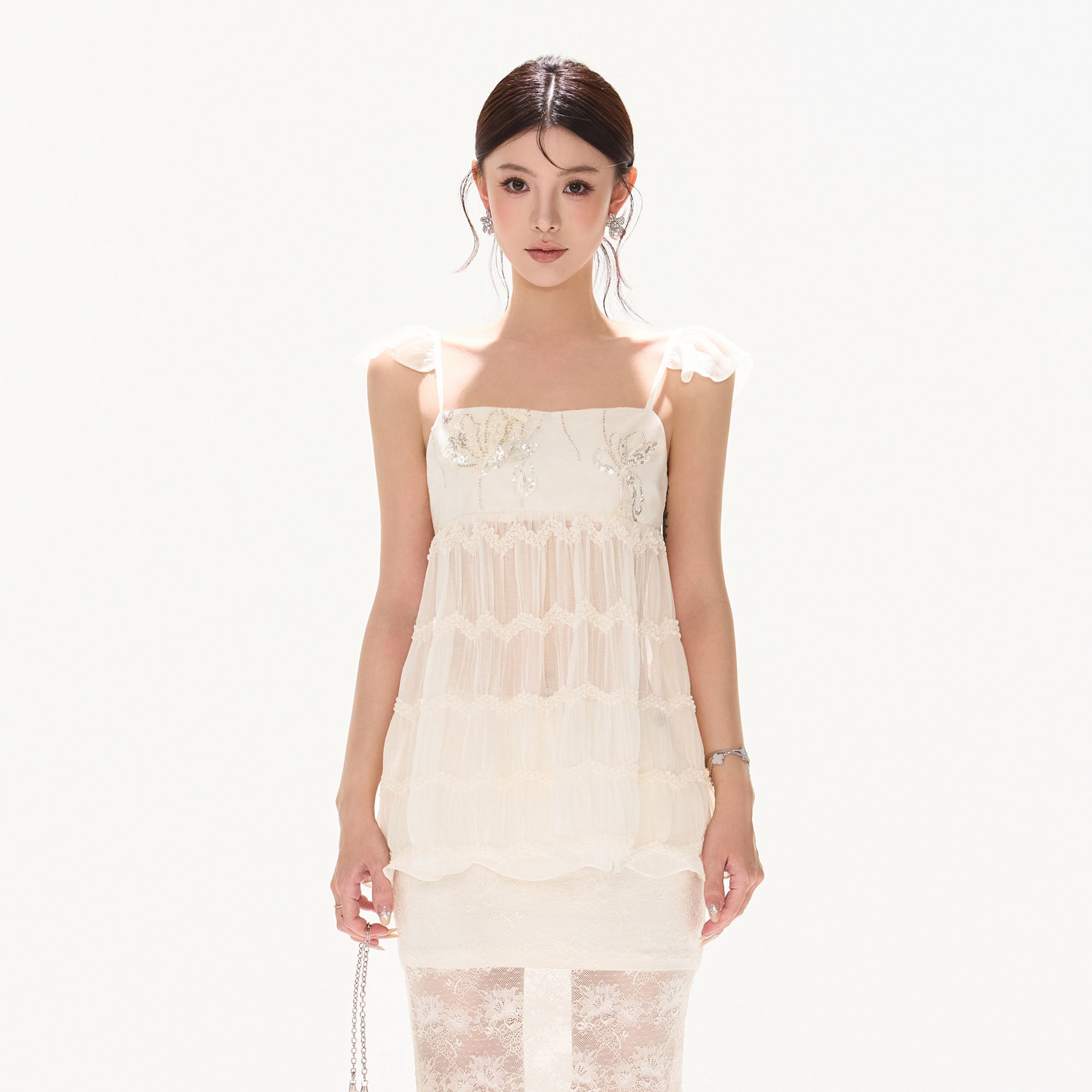CYNR Embellished Tiered Cami Top