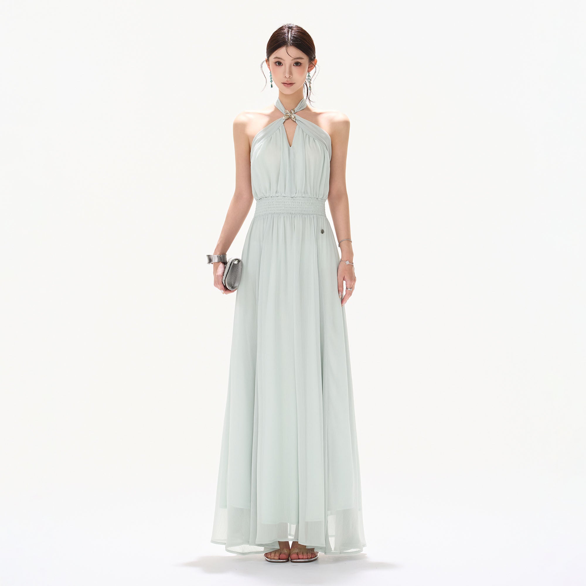 CYNR Twist-Neck Halter Maxi Dress