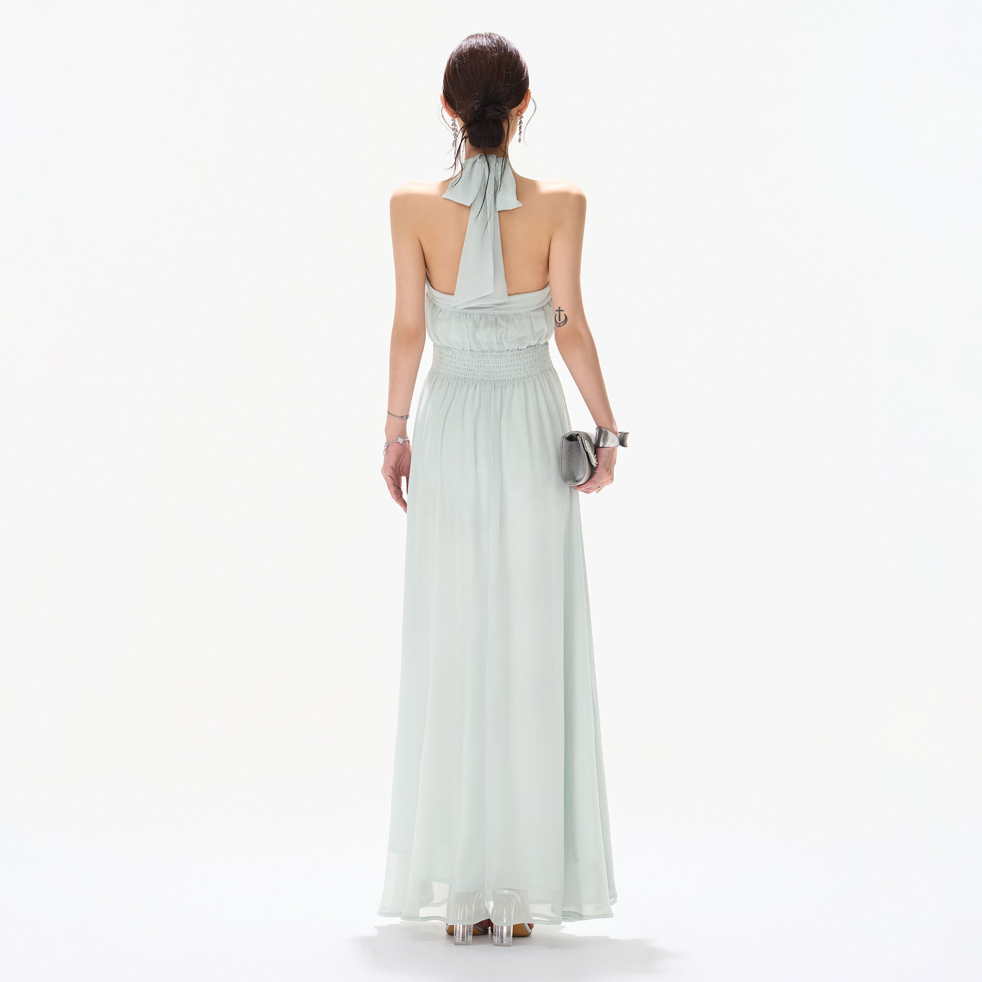 CYNR Twist-Neck Halter Maxi Dress