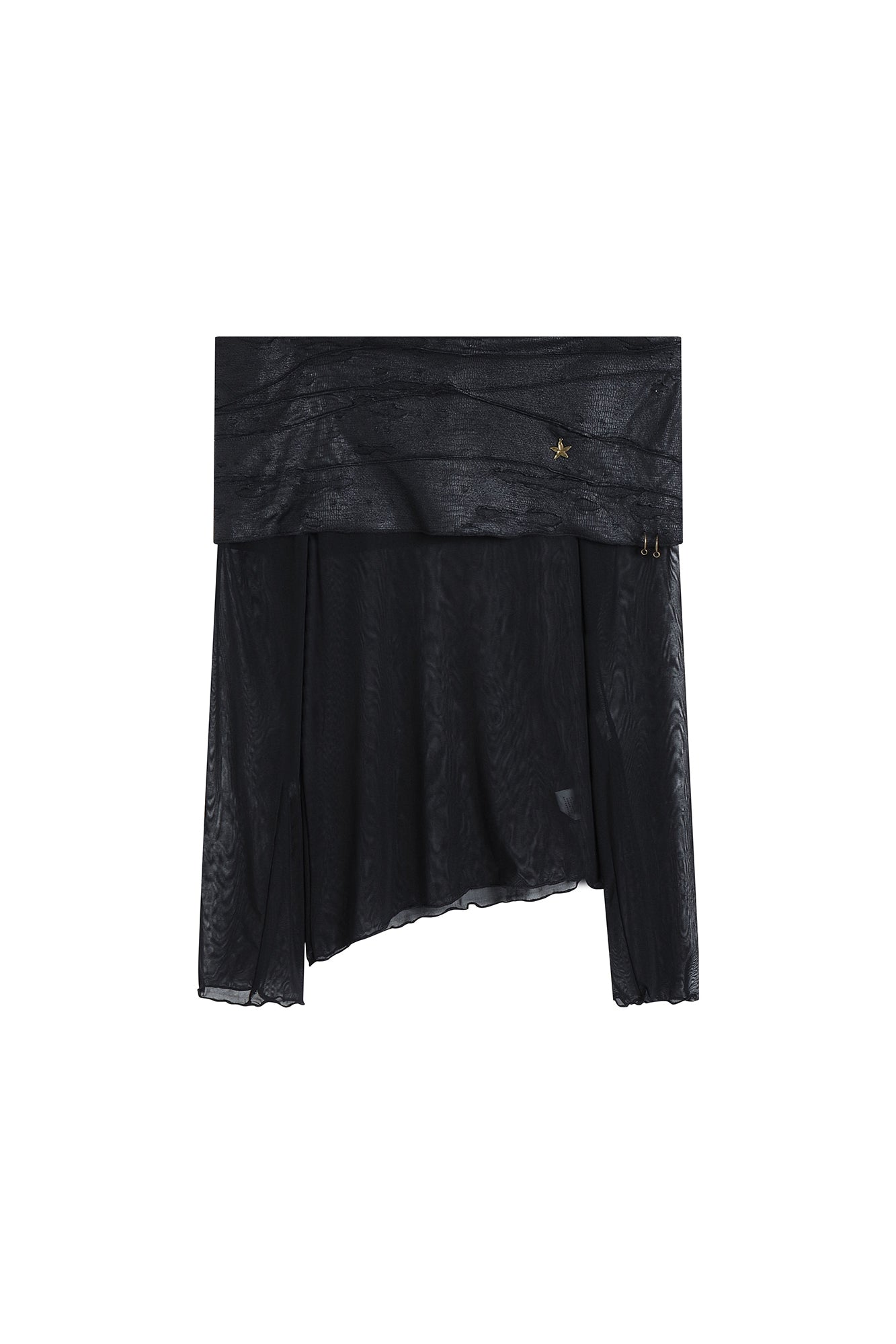 FAYCHUI Sheer Ruched Off-Shoulder Long Sleeve Top