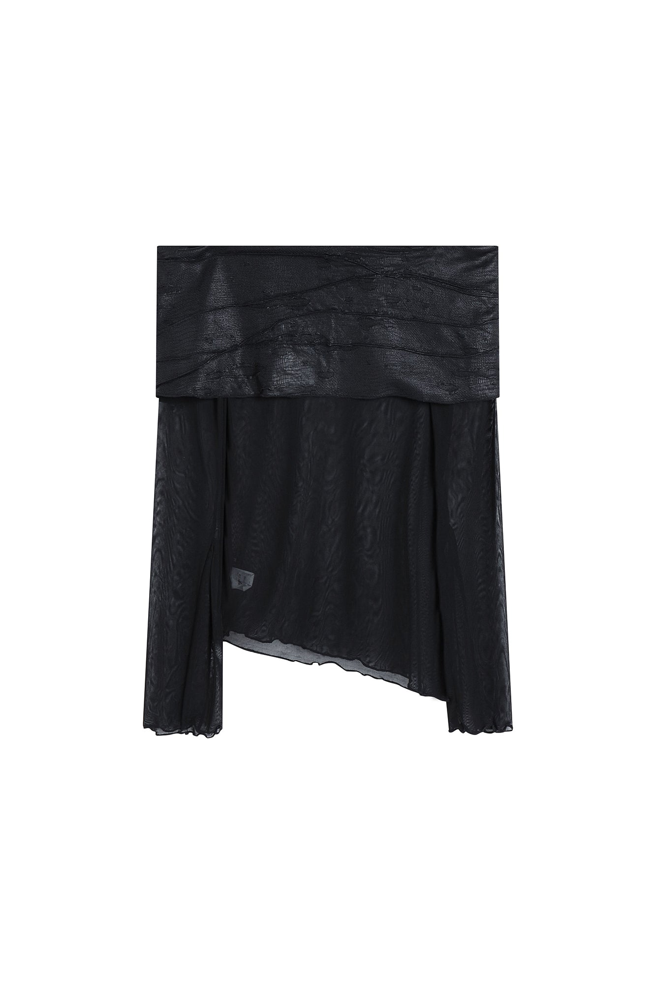 FAYCHUI Sheer Ruched Off-Shoulder Long Sleeve Top