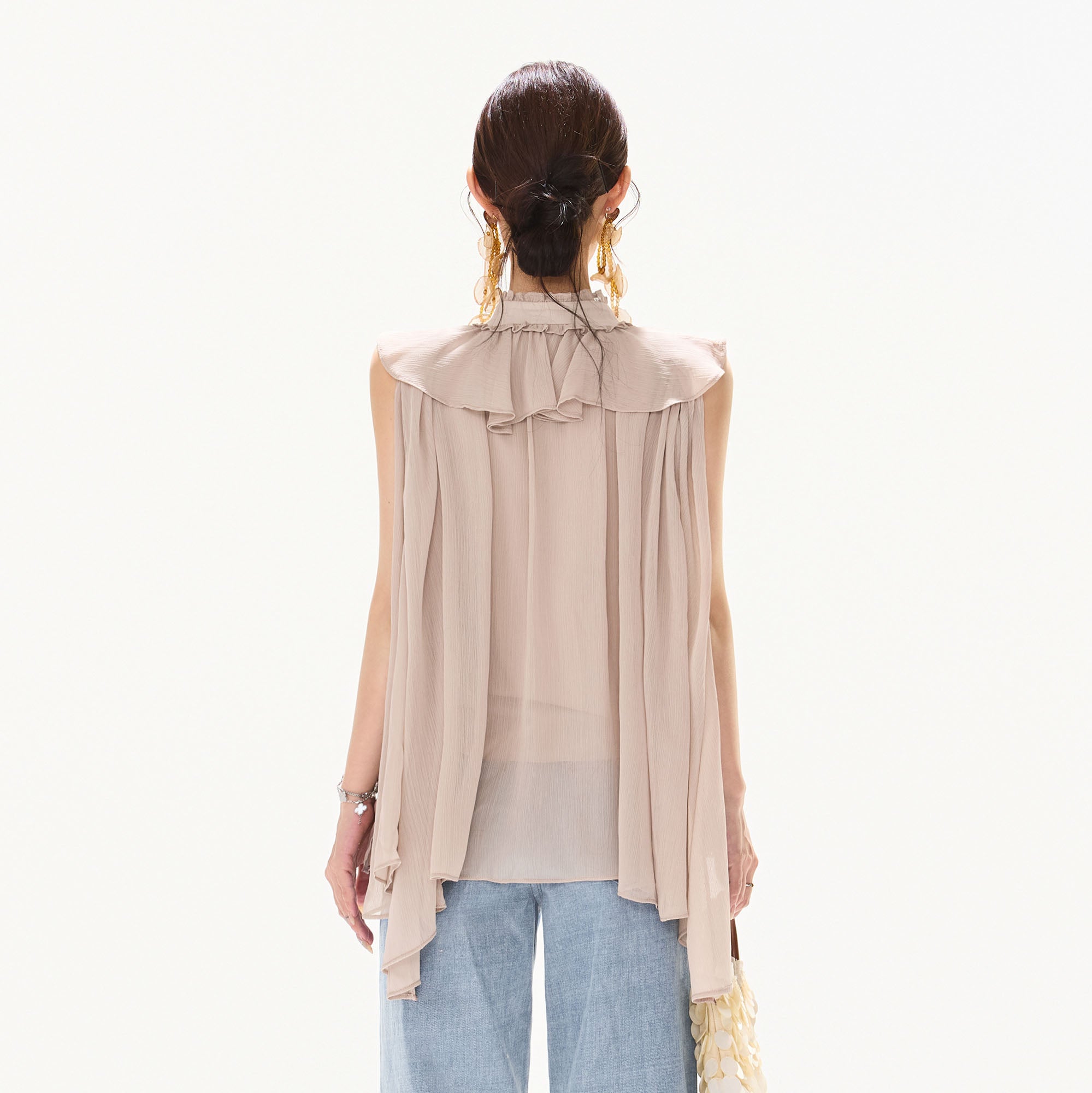 CYNR Cascading Ruffle Sheer Cape Top