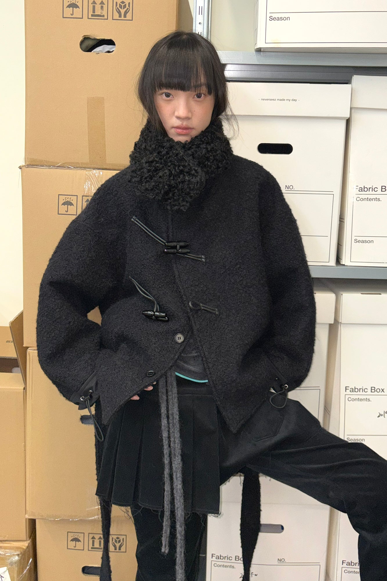 NEVERSEEZ Toggle Belted Wool-Blend Jacket