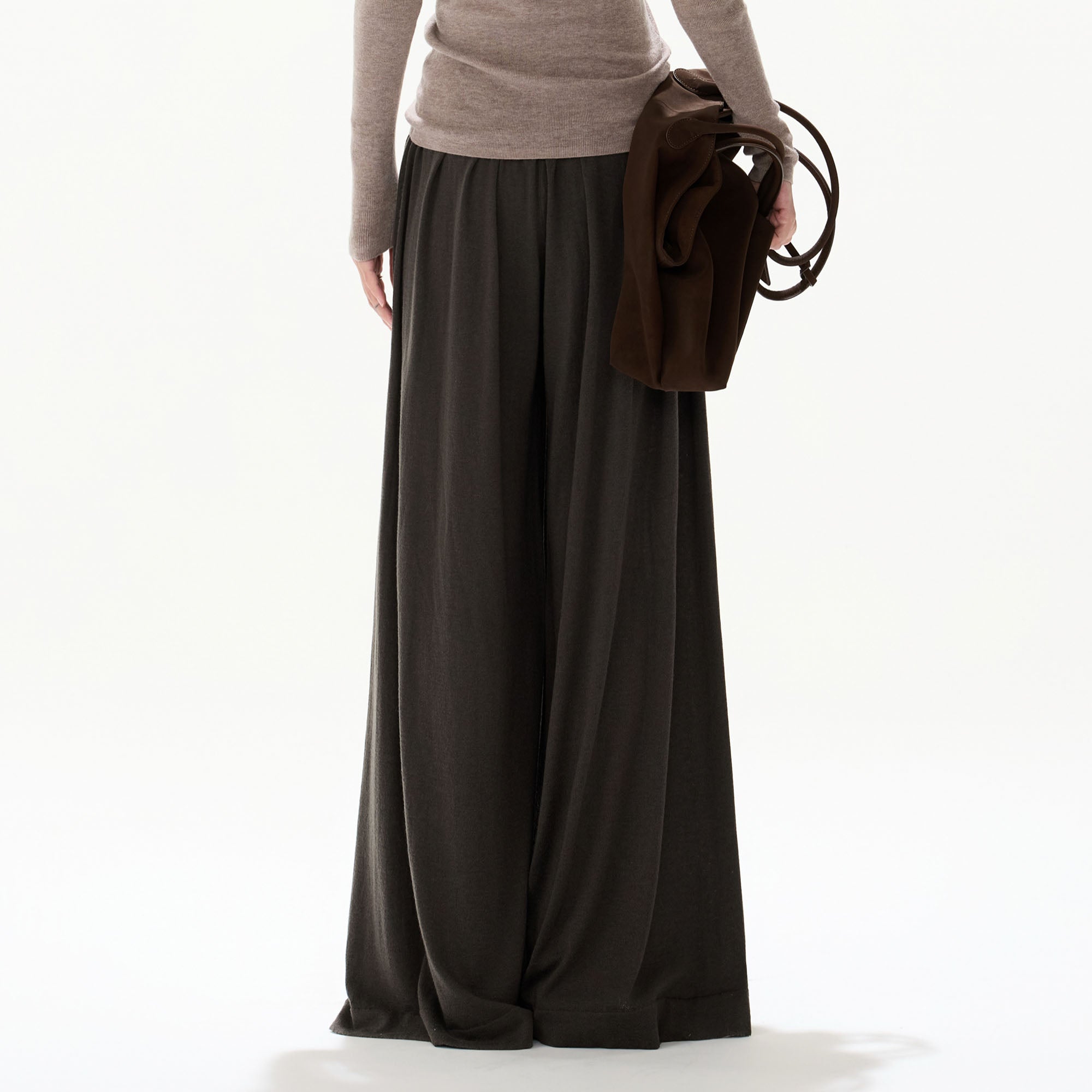 CYGNENOYR Ribbed High-Waist Wide-Leg Drape Pants