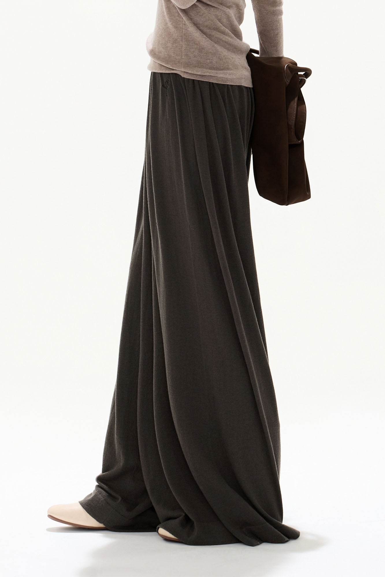 CYGNENOYR Ribbed High-Waist Wide-Leg Drape Pants