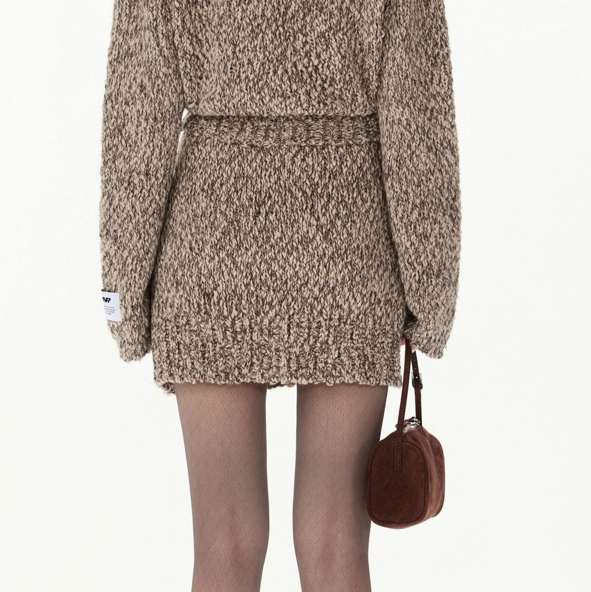 CYGNENOYR Chunky Cable-Knit Mini Skirt Brown