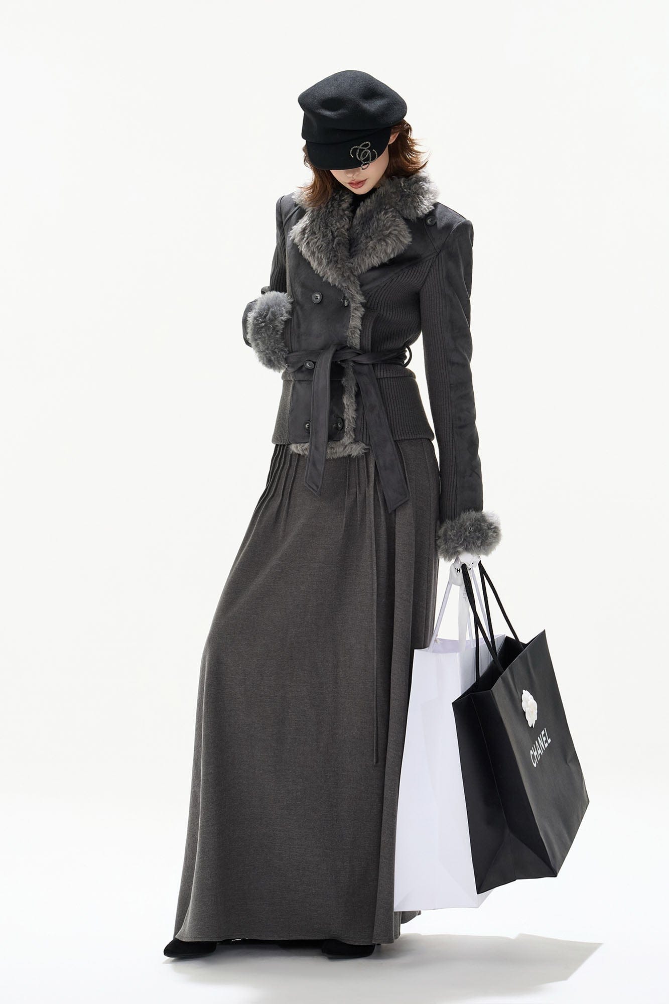 CYNR Faux-Shearling Lined Double-Breasted Jacket