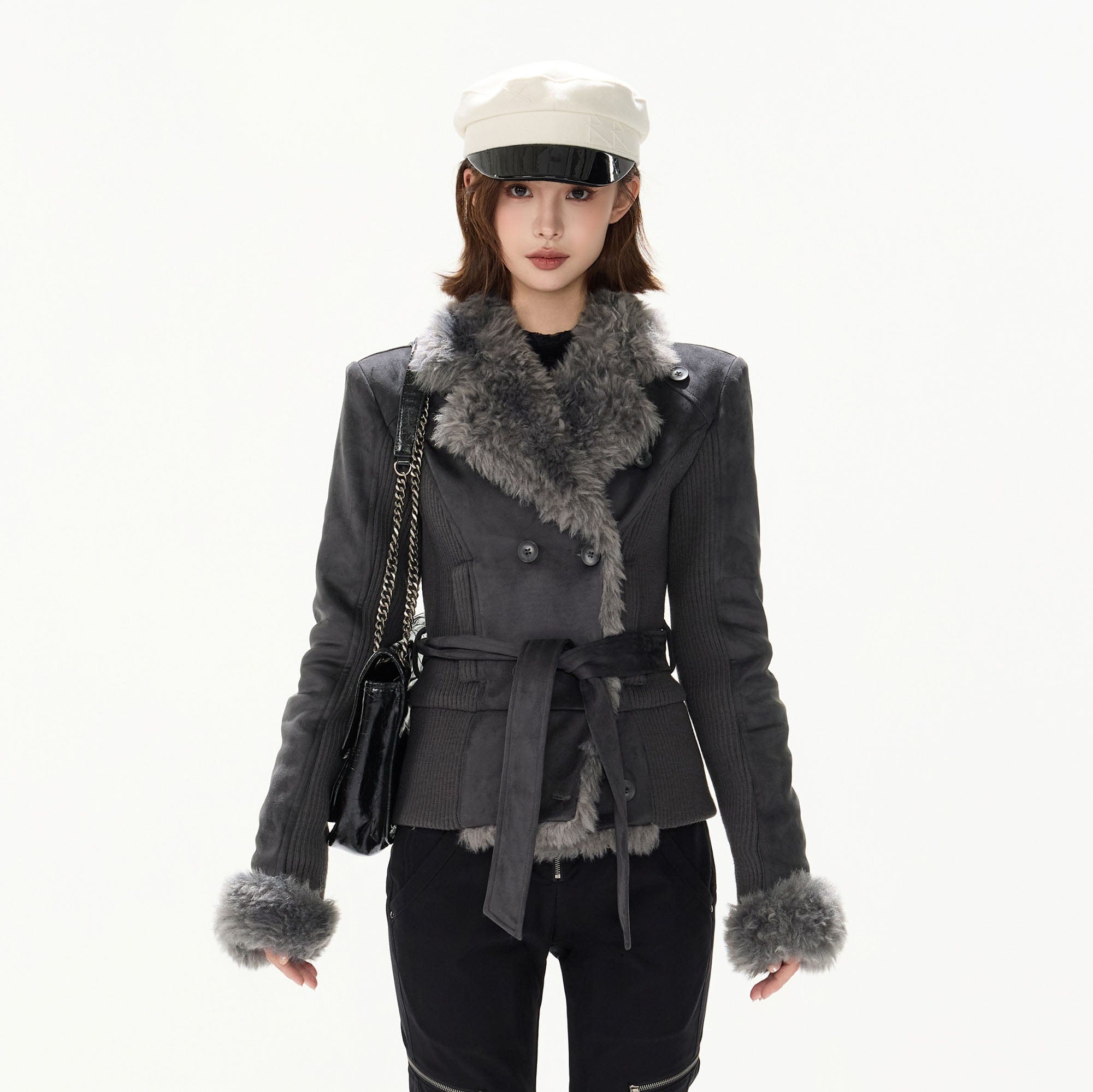 CYNR Faux-Shearling Lined Double-Breasted Jacket