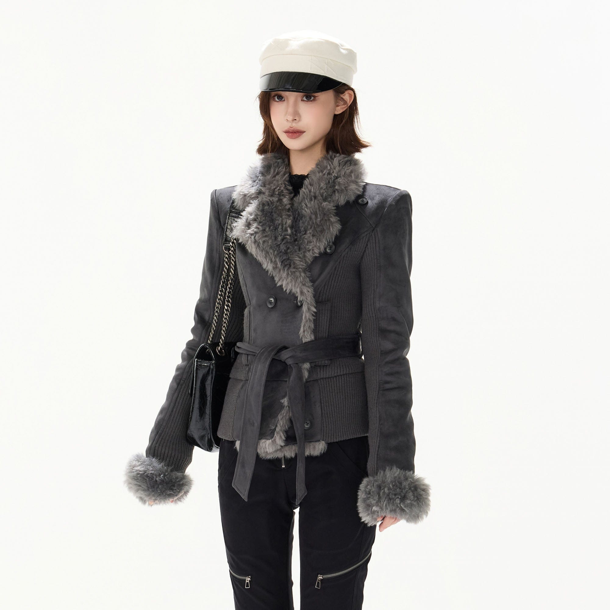 CYNR Faux-Shearling Lined Double-Breasted Jacket