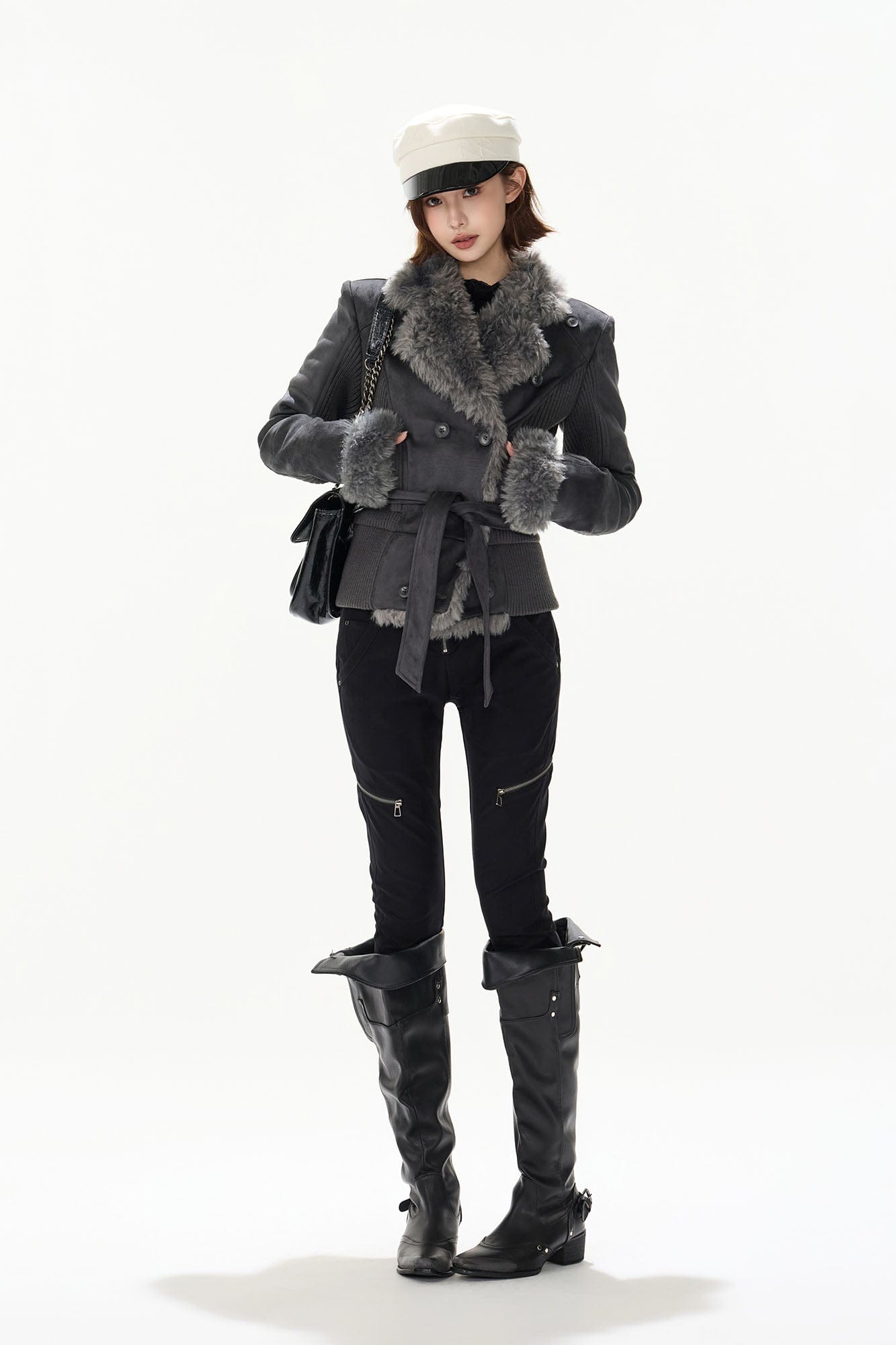 CYNR Faux-Shearling Lined Double-Breasted Jacket