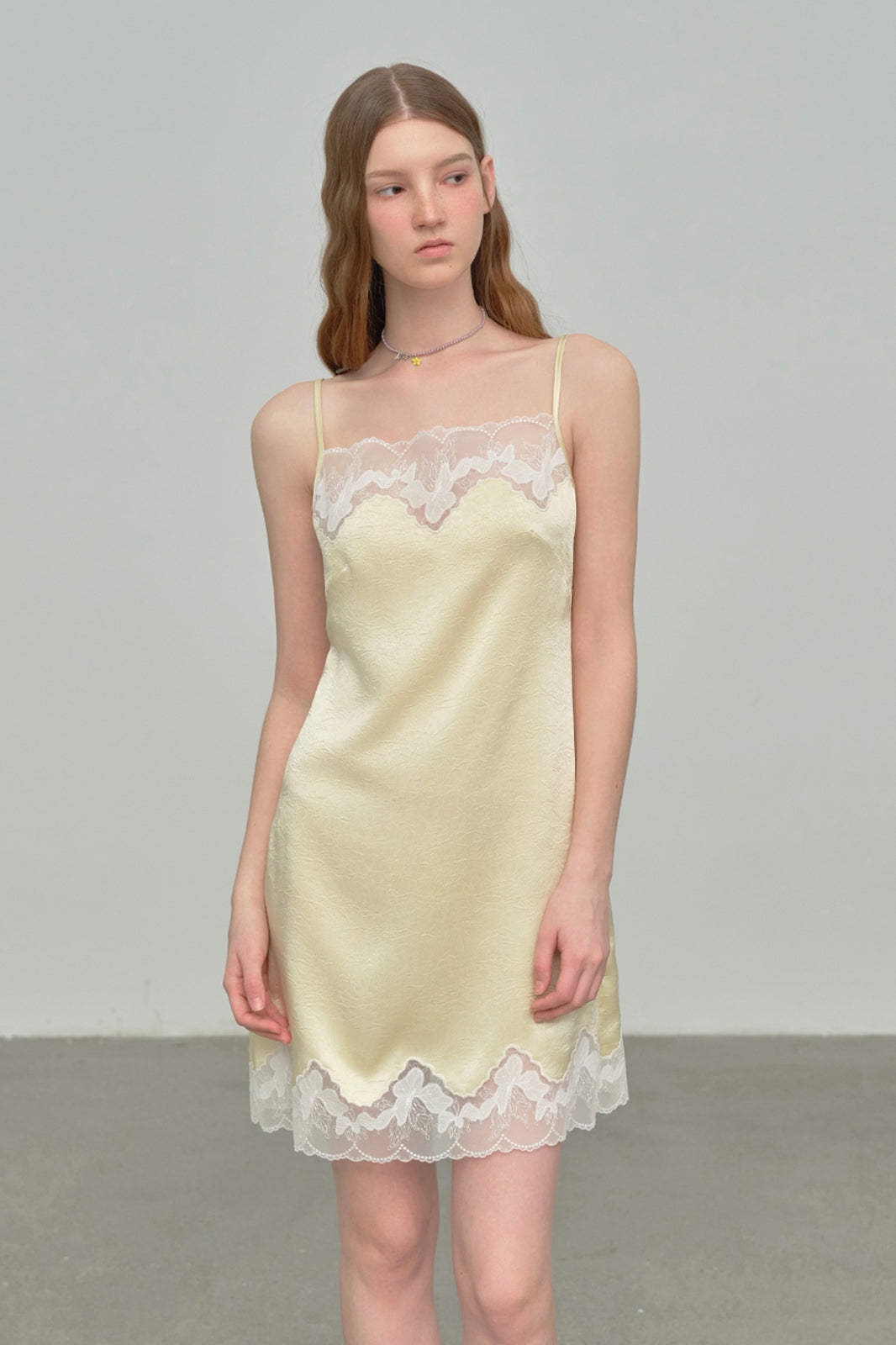 CHICCHICK Lace Trim Satin Slip Dress