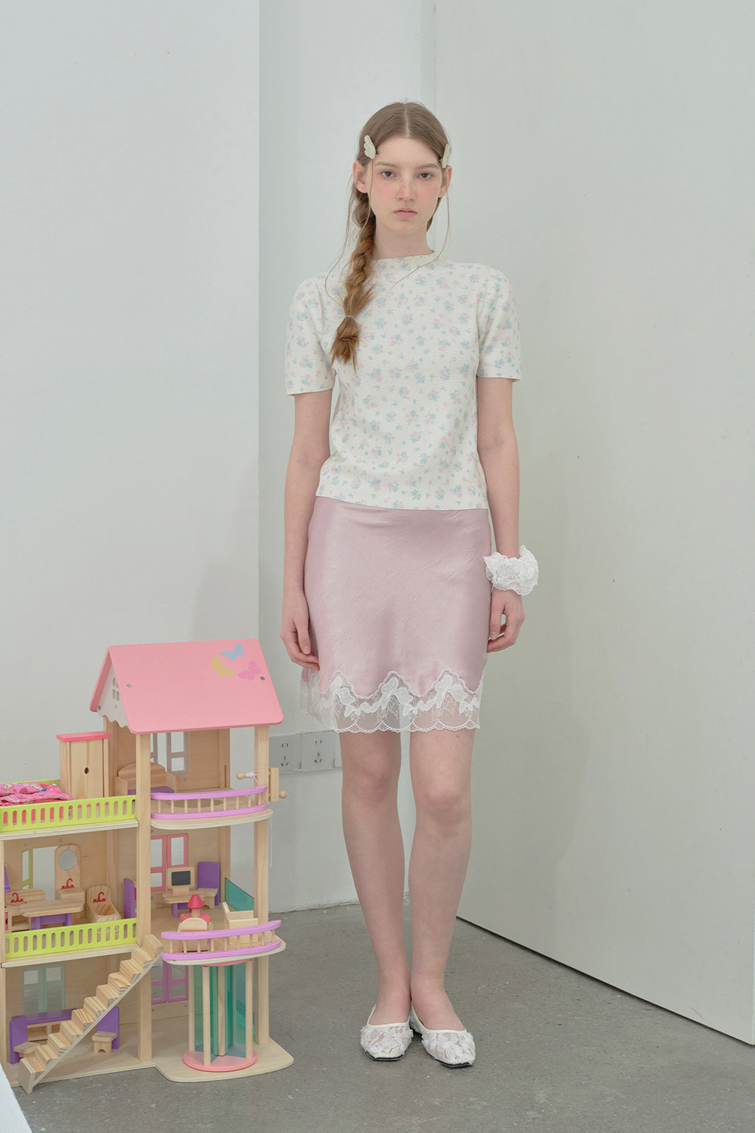 CHICCHICK Lace-Trim Floral Satin Skirt
