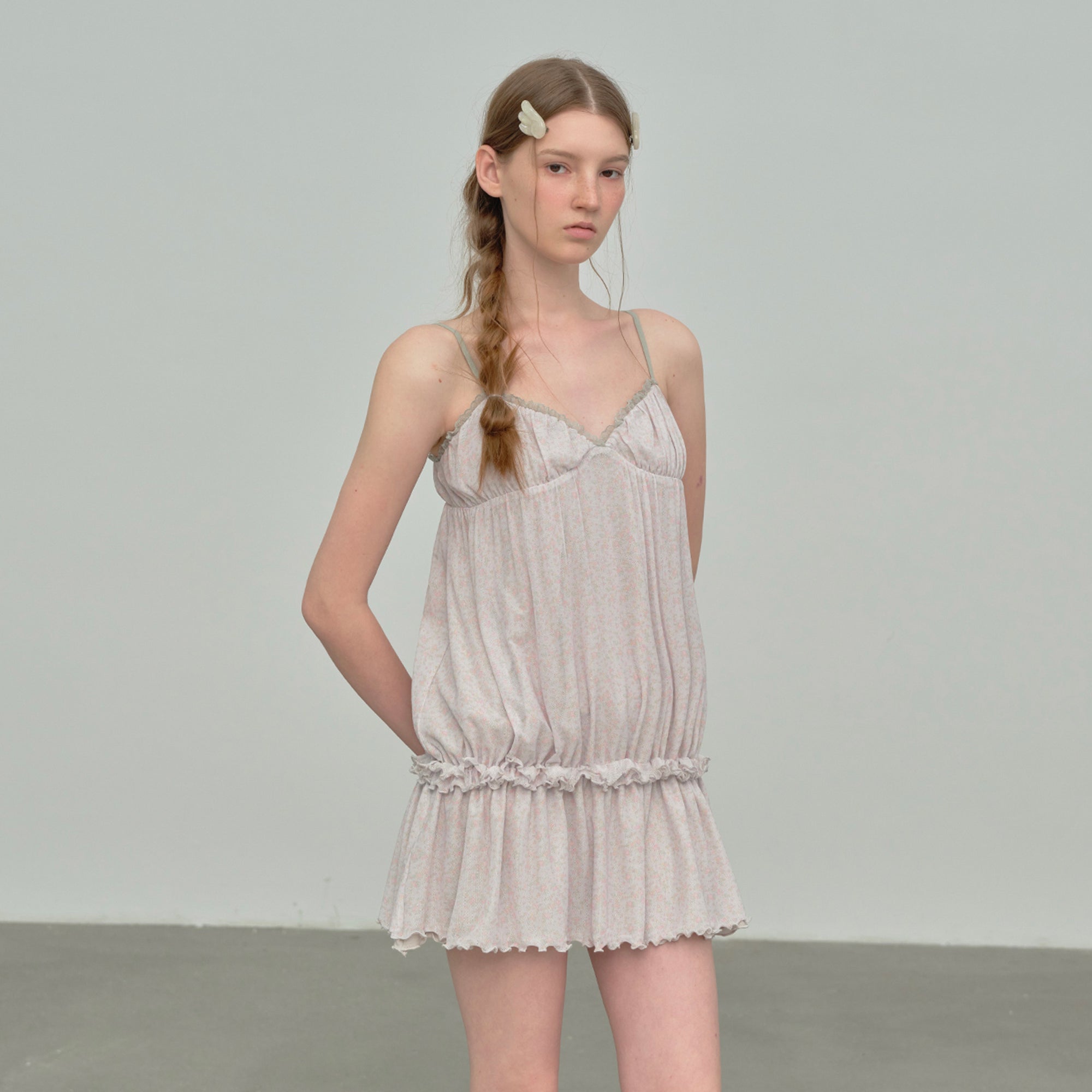 CHICCHICK Floral Ruffle Trim Slip Dress