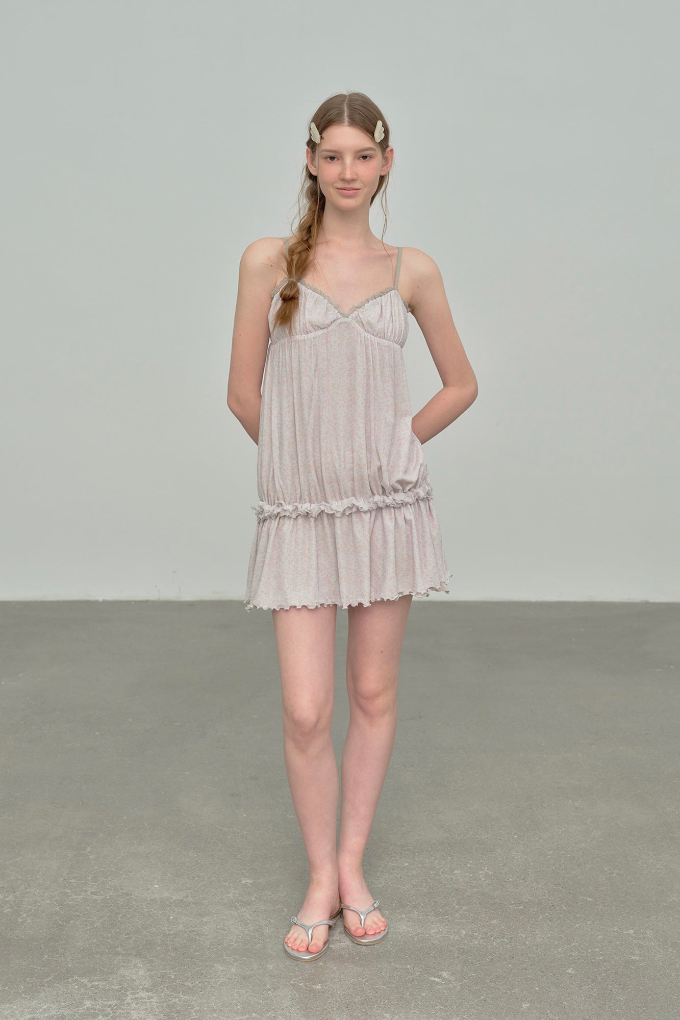 CHICCHICK Floral Ruffle Trim Slip Dress