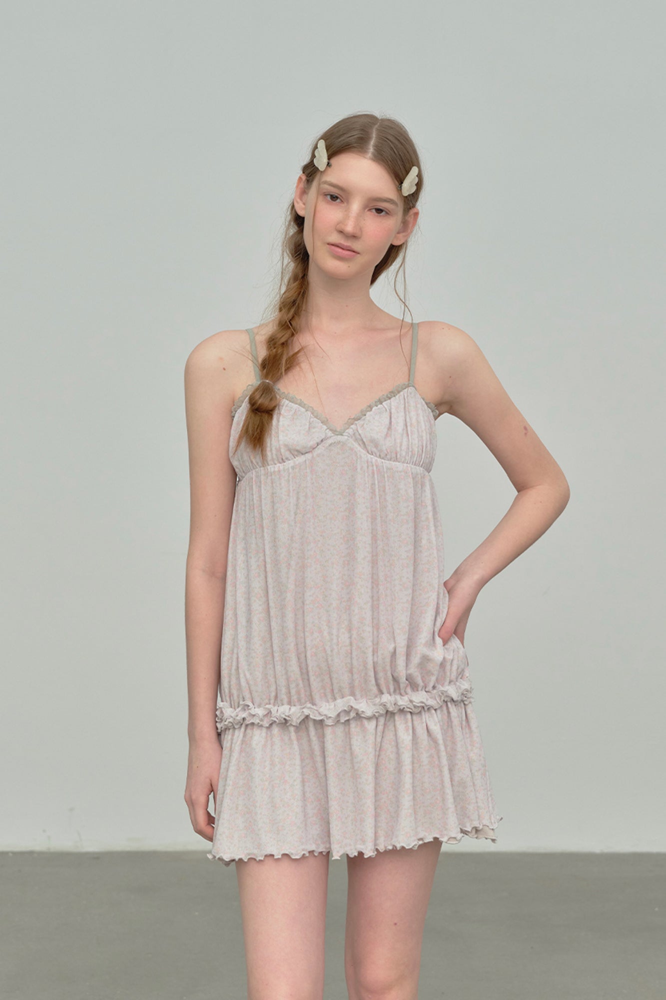 CHICCHICK Floral Ruffle Trim Slip Dress