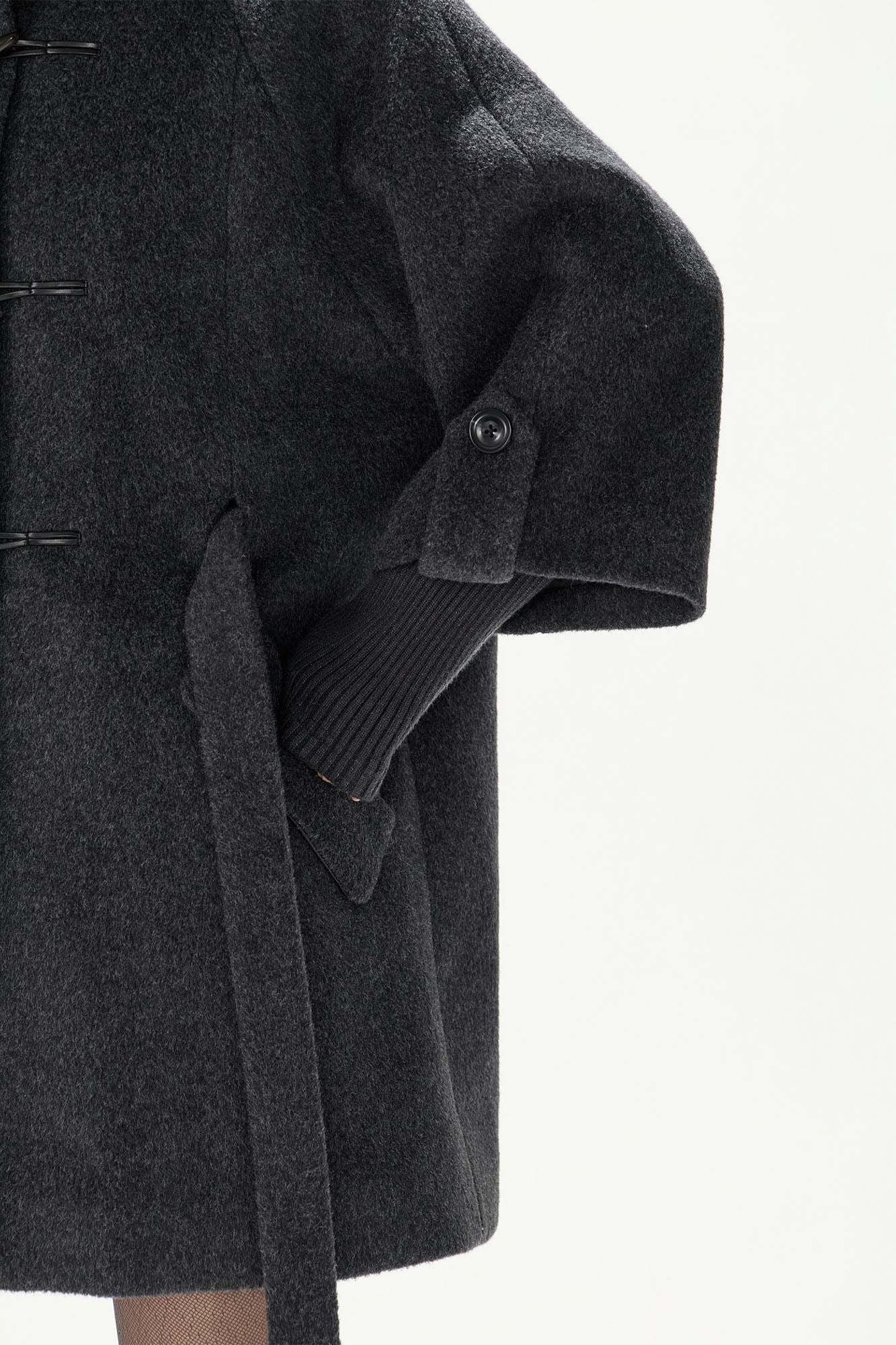 CYNR Detachable Faux Fur Collar Wool-Blend Toggle Coat