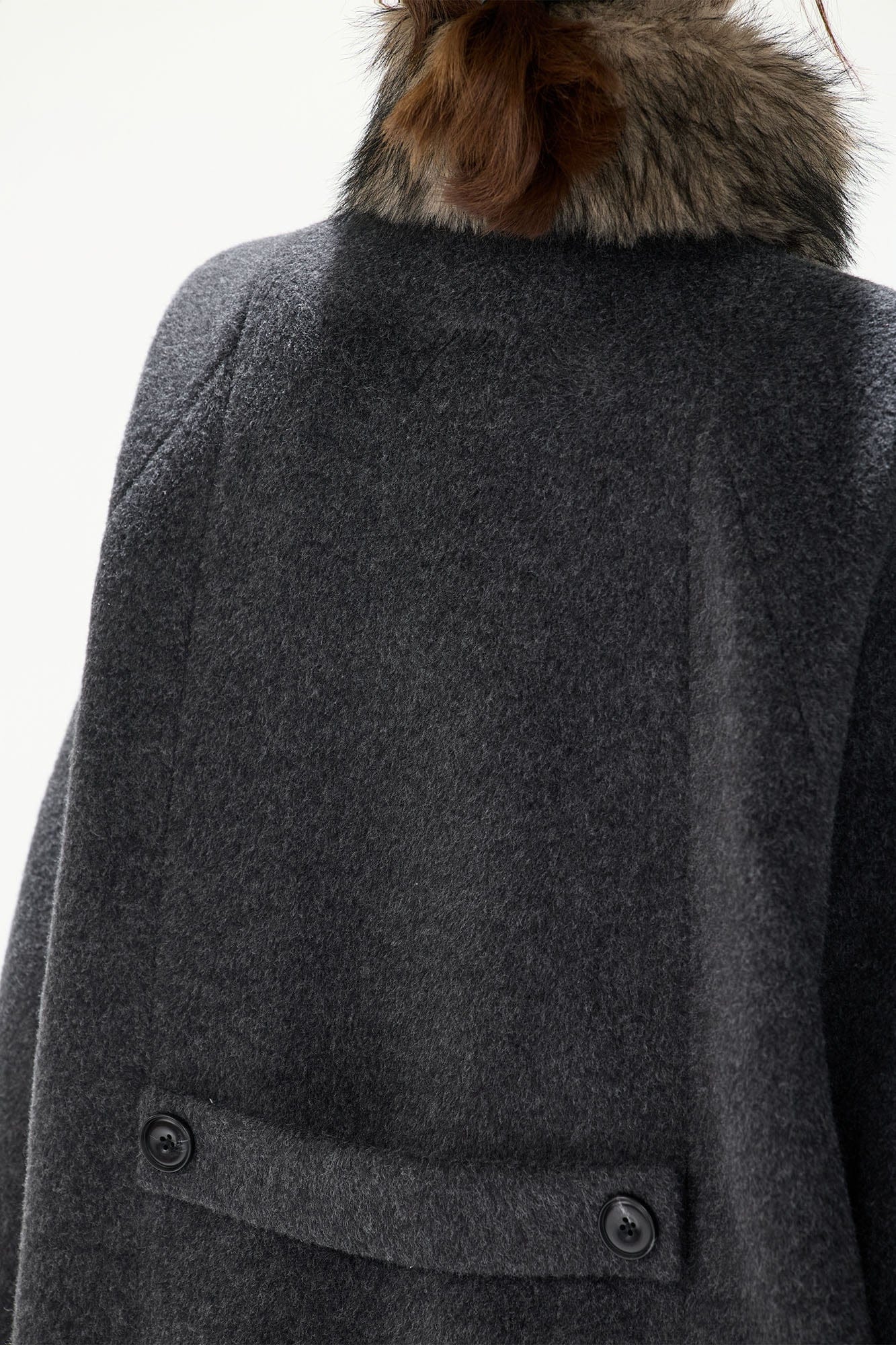 CYNR Detachable Faux Fur Collar Wool-Blend Toggle Coat