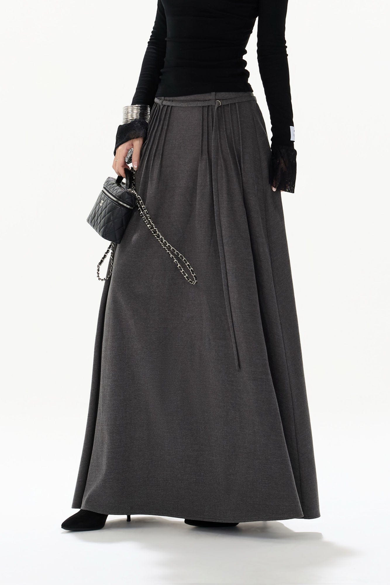 CYNR Modern Pleated Maxi Flared Skirt