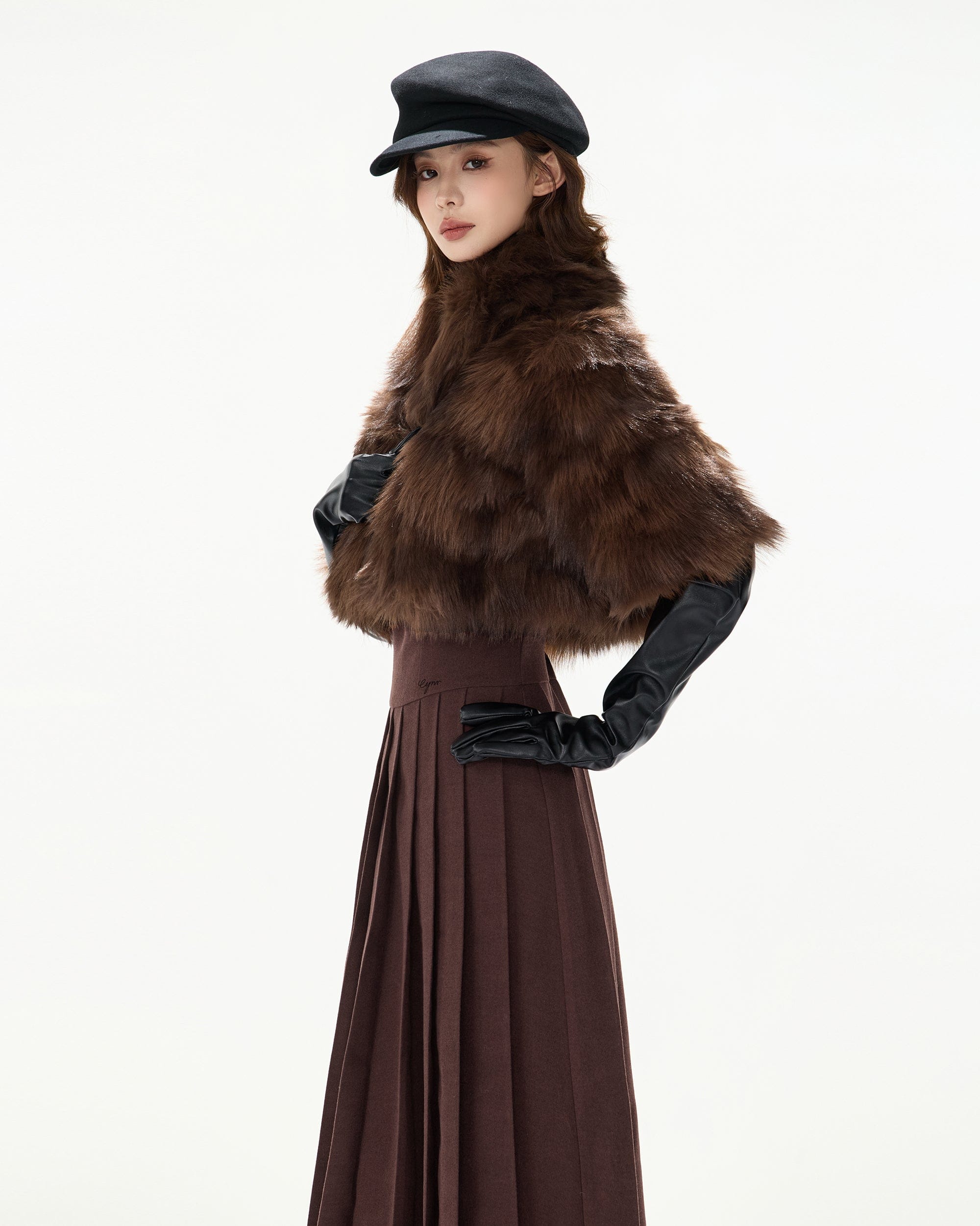 CYNR Brushed Lace-Back Pleated Maxi Dress Brown