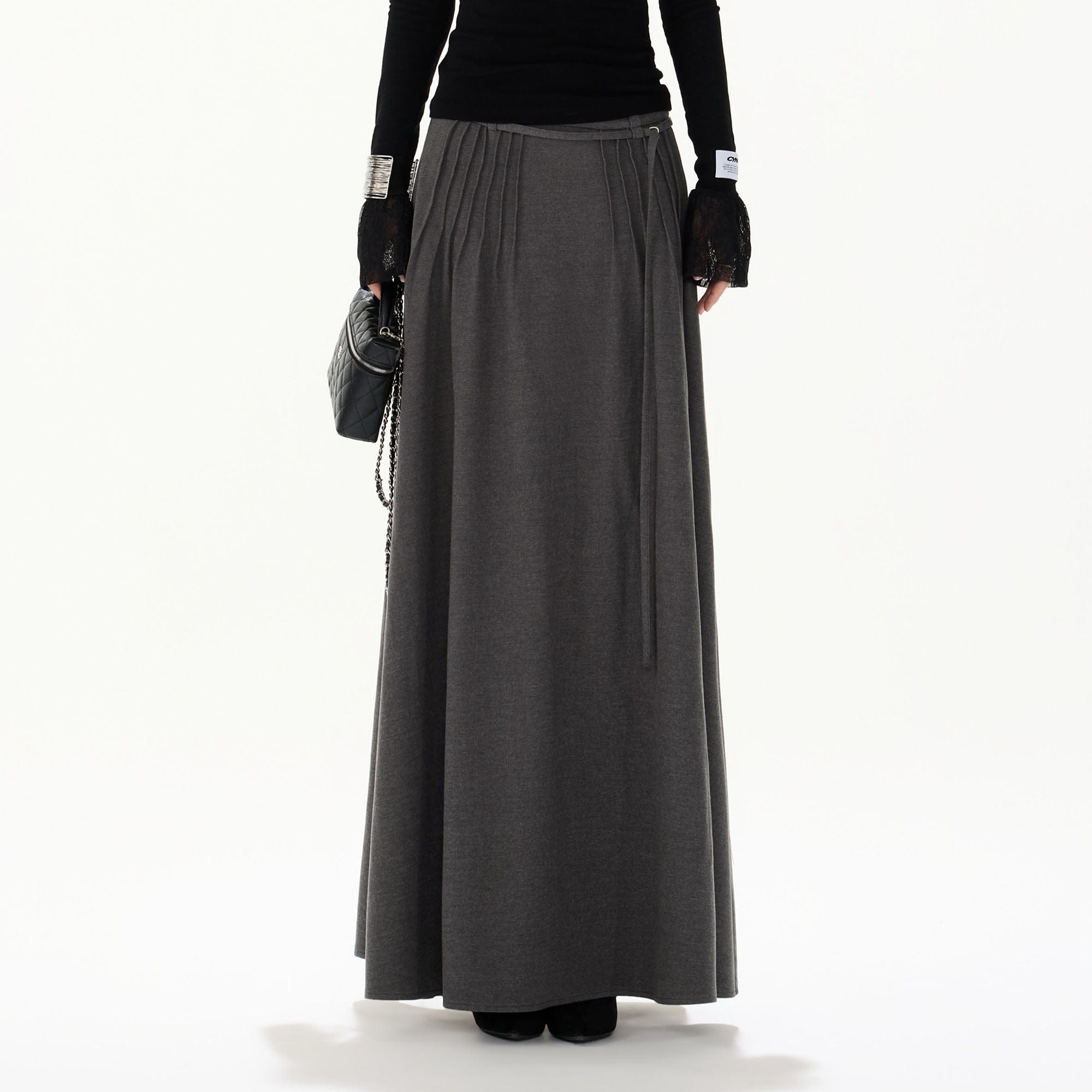 CYNR Modern Pleated Maxi Flared Skirt