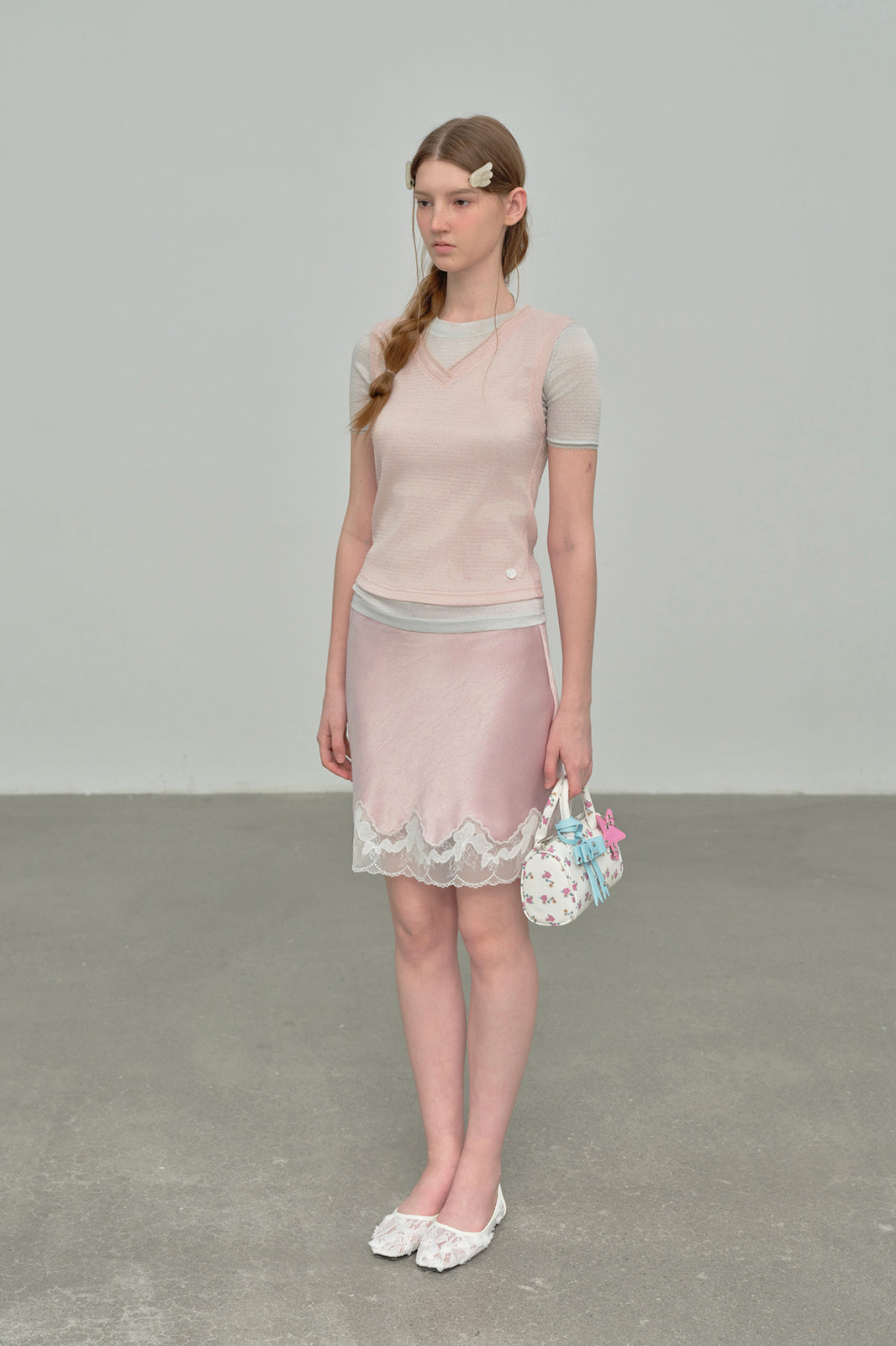 CHICCHICK Lace-Trim Floral Satin Skirt