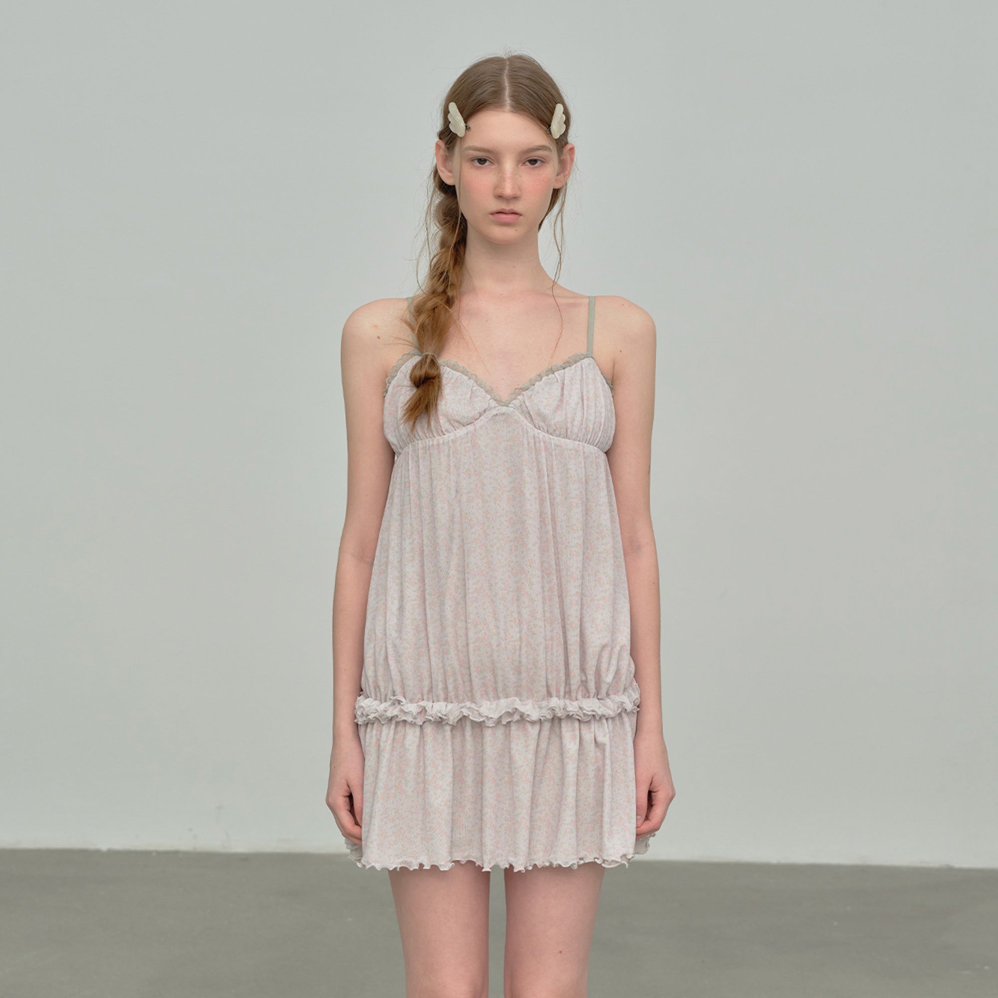 CHICCHICK Floral Ruffle Trim Slip Dress