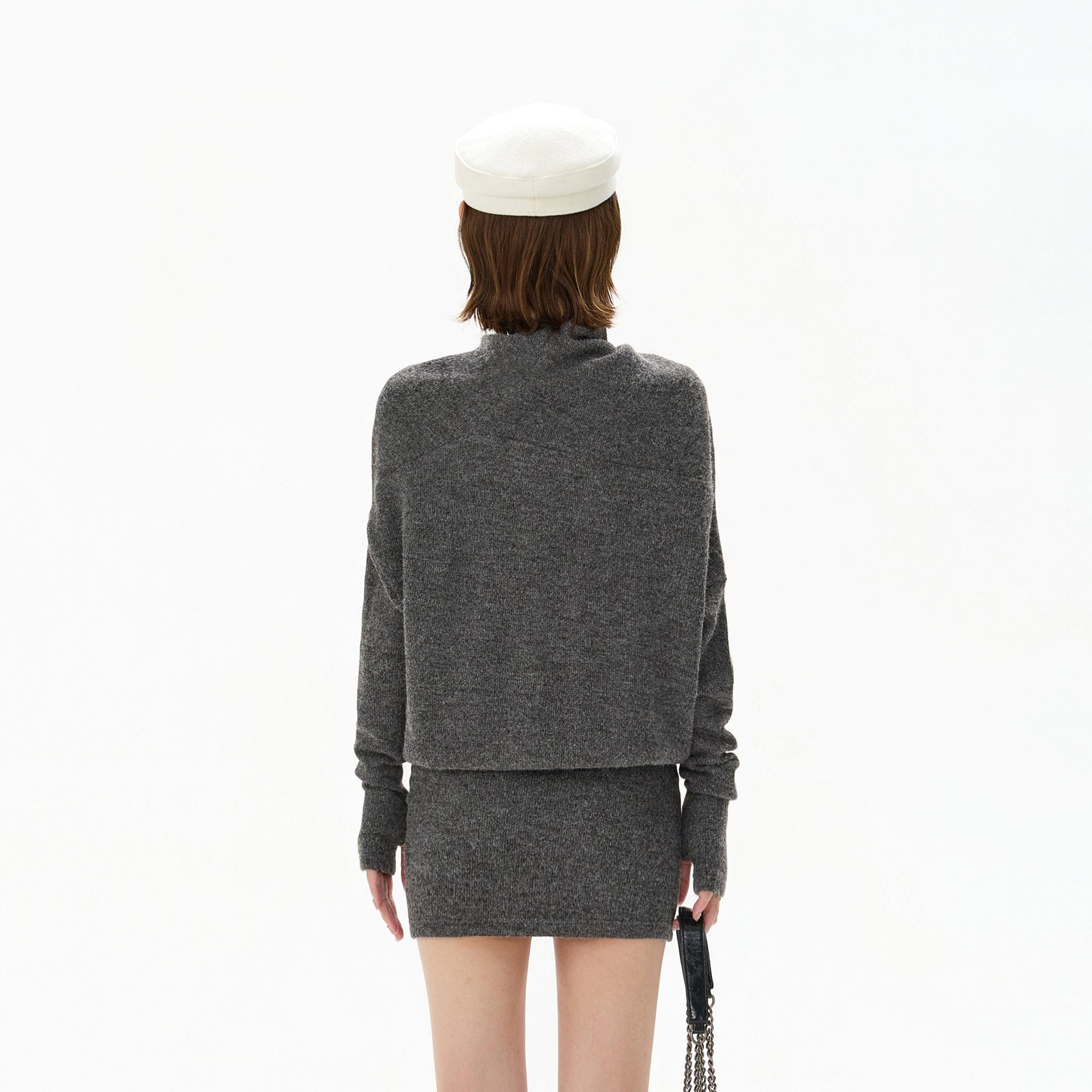CYNR Slouch Neck Batwing Knit Dress Gray